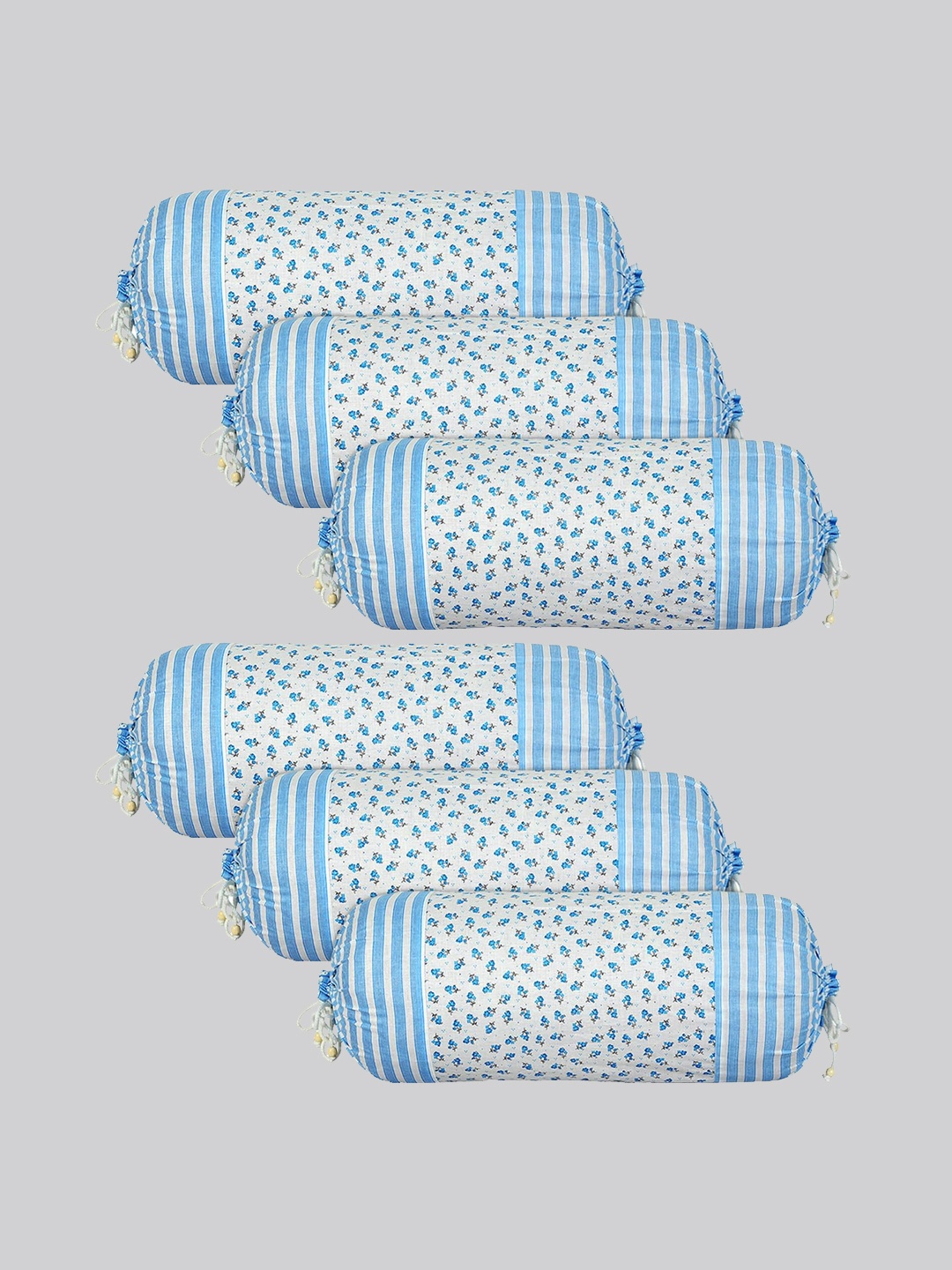 

Kuber Industries 6-Pcs White & Blue Printed Cotton Bolster Covers