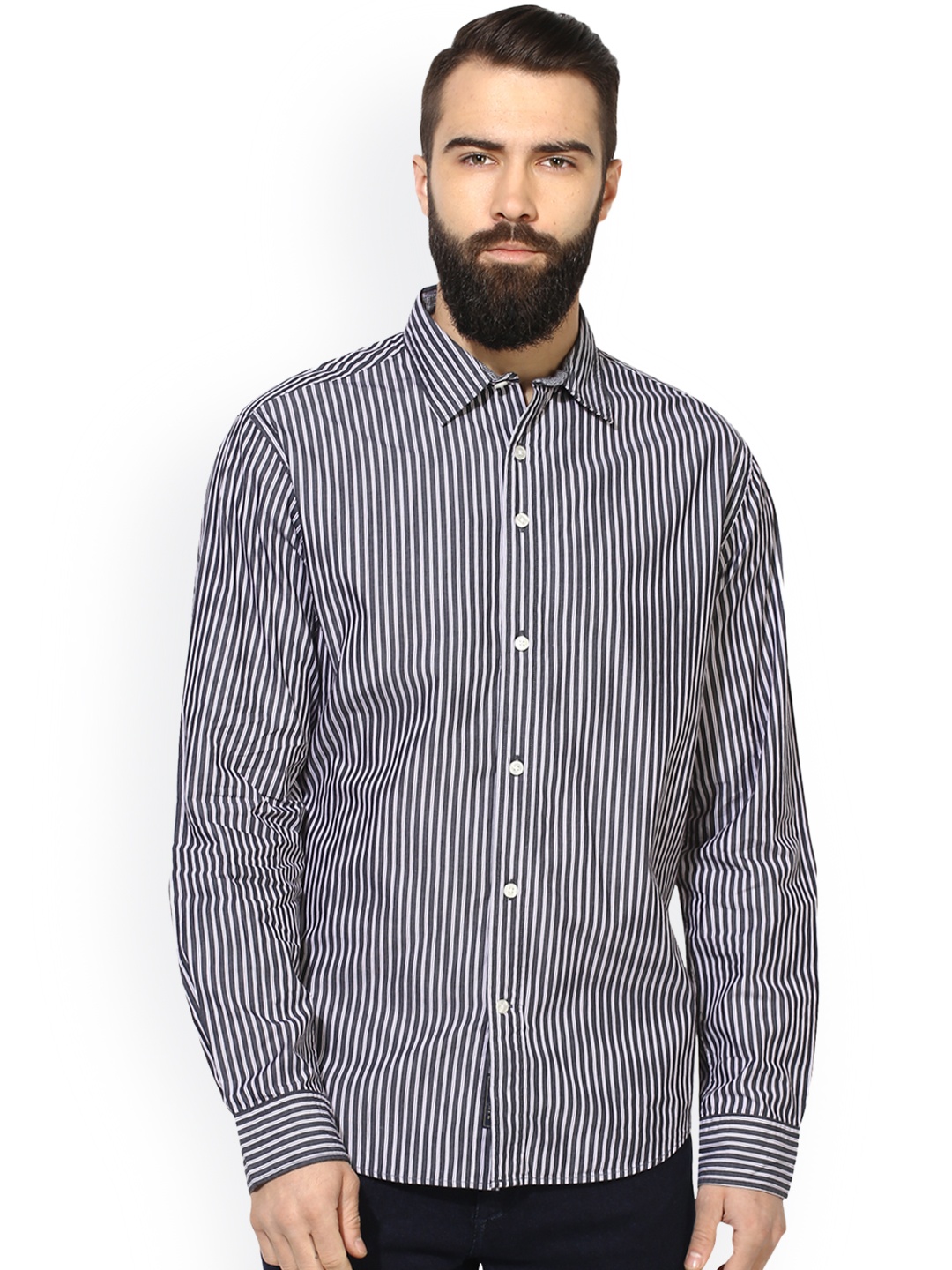

Red Tape Men Black & White Regular Fit Striped Casual Shirt
