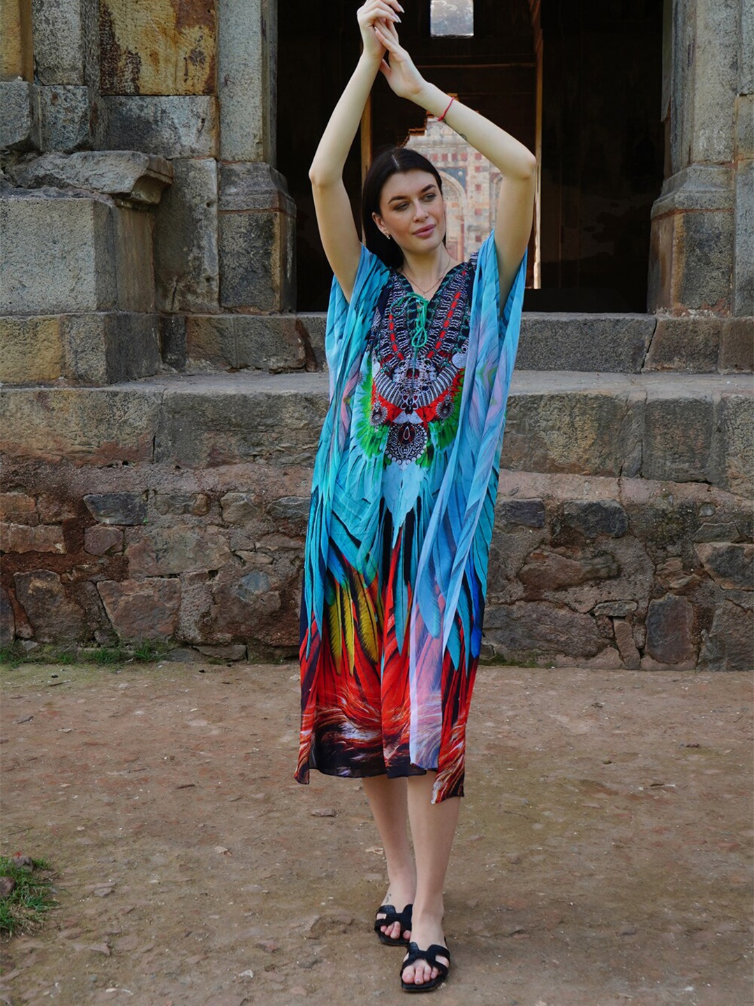 

Rajoria Instyle Abstract Printed Georgette Kaftan Dress, Blue