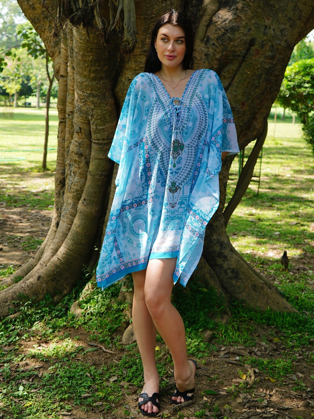

Rajoria Instyle Floral Printed V-Neck Swimwear Cover up Top, Blue