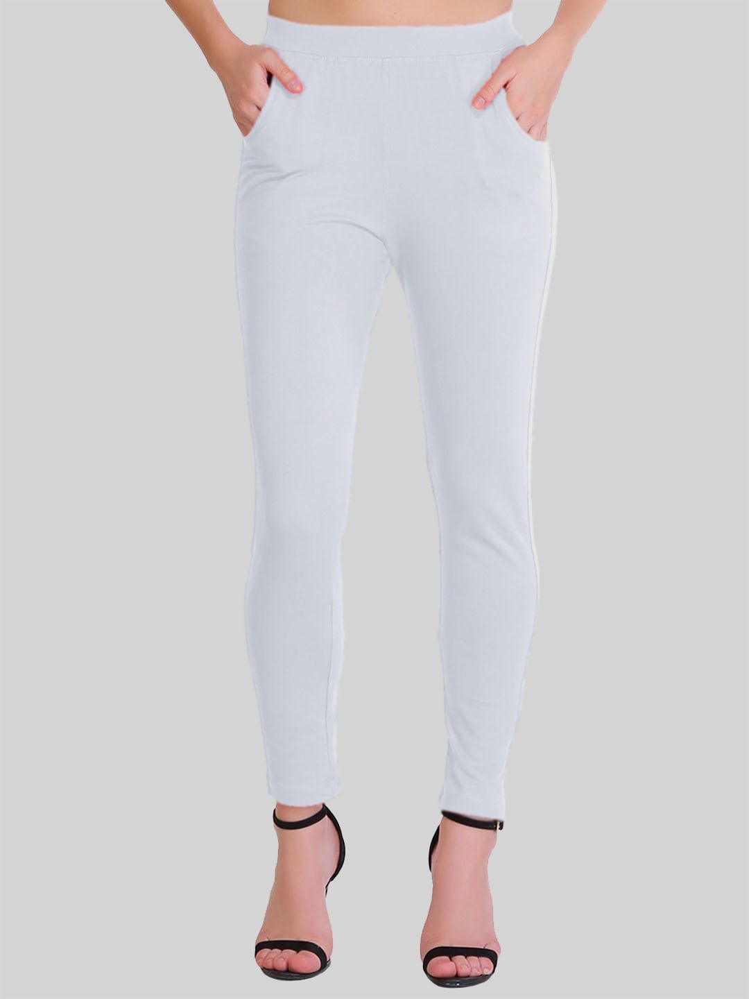 

SAUNDARYA Stretch-Fit Anti-Pilling Cotton Ankle-Length Leggings, White