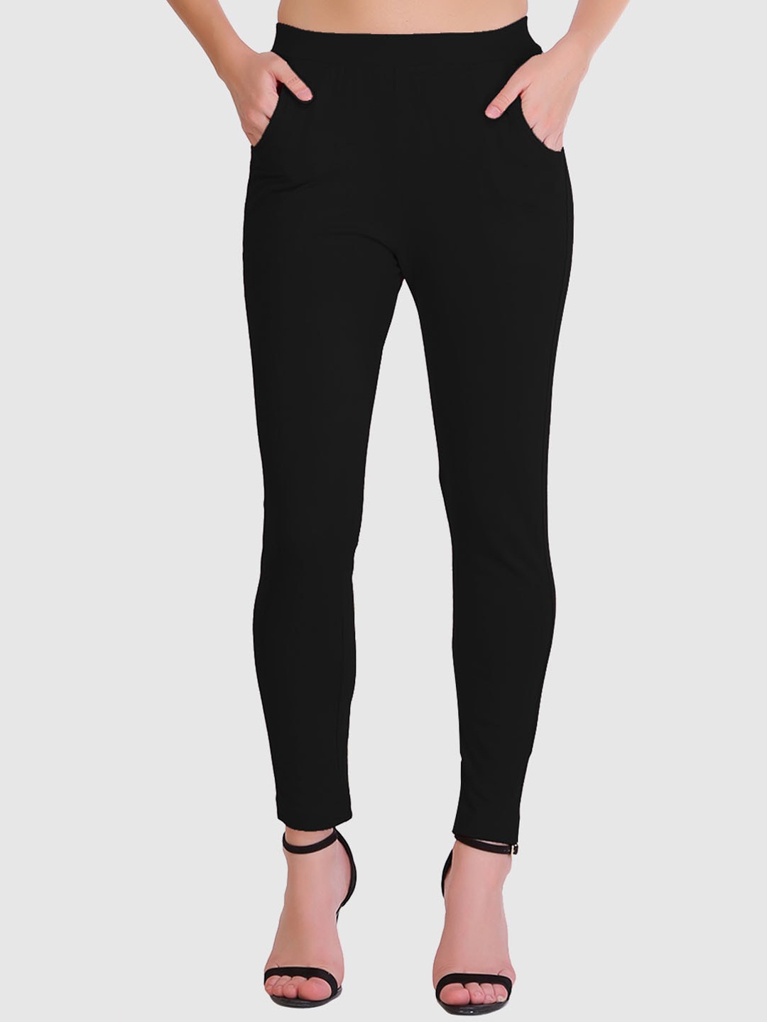 

SAUNDARYA Stretch-Fit Anti-Pilling Cotton Ankle-Length Leggings, Black