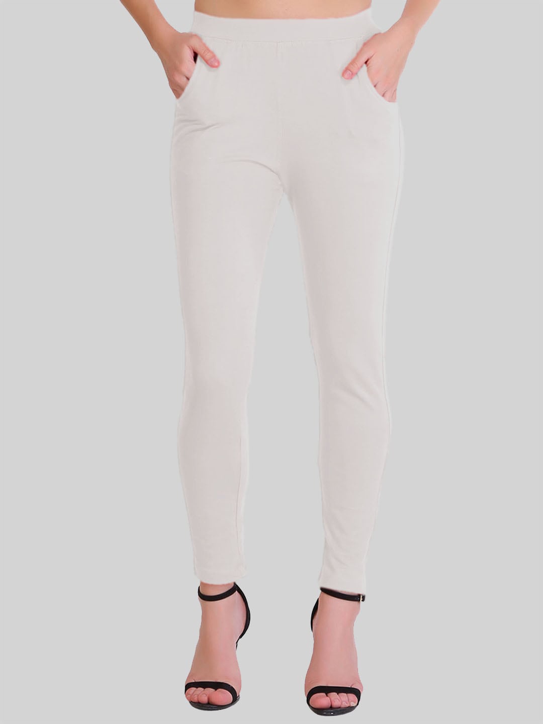 

SAUNDARYA Stretch-Fit Anti-Pilling Cotton Ankle-Length Leggings, Off white