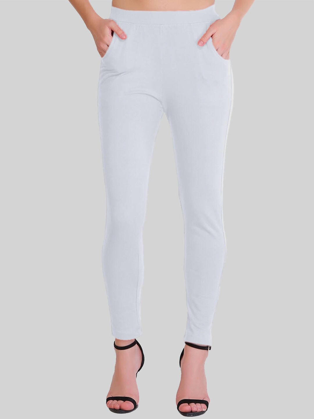 

SAUNDARYA Stretch-Fit Anti-Pilling Cotton Ankle-Length Leggings, White