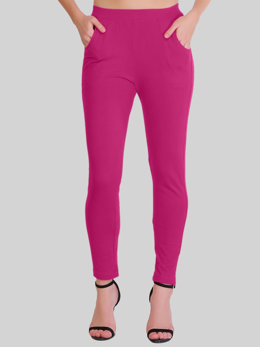 

SAUNDARYA Stretch-Fit Anti-Pilling Cotton Ankle-Length Leggings, Pink