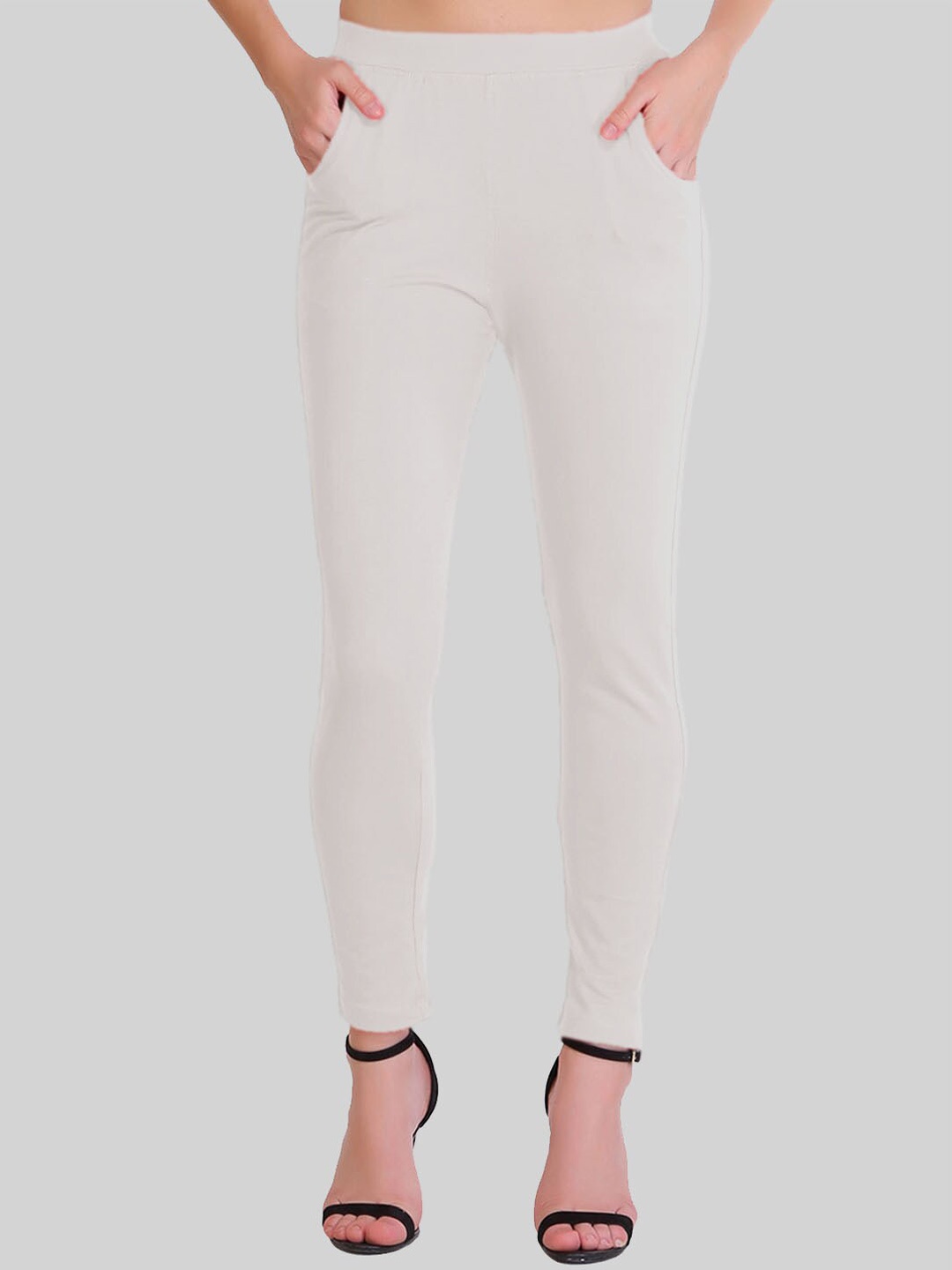 

SAUNDARYA Ankle-Length Anti Pilling Cotton Leggings, Off white