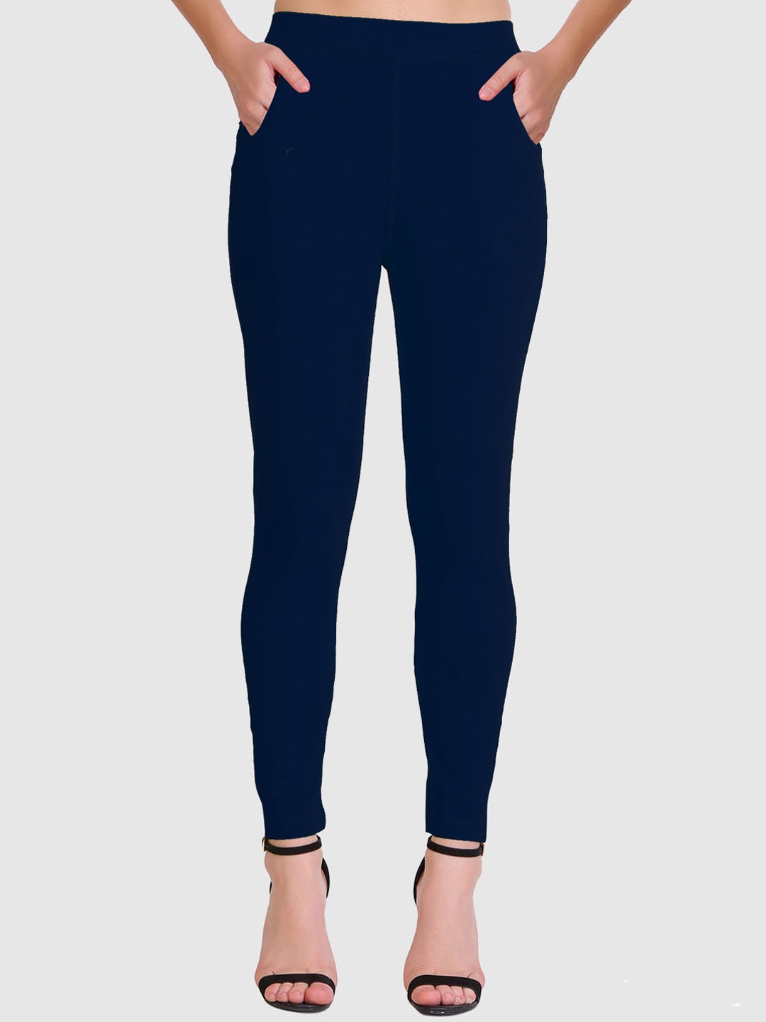

SAUNDARYA Stretch-Fit Anti-Pilling Cotton Ankle-Length Leggings, Navy blue