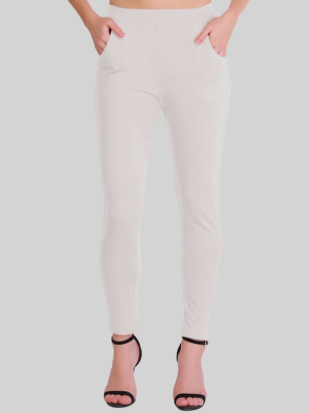 

SAUNDARYA Women Stretch-Fit Ankle-Length Leggings, Off white