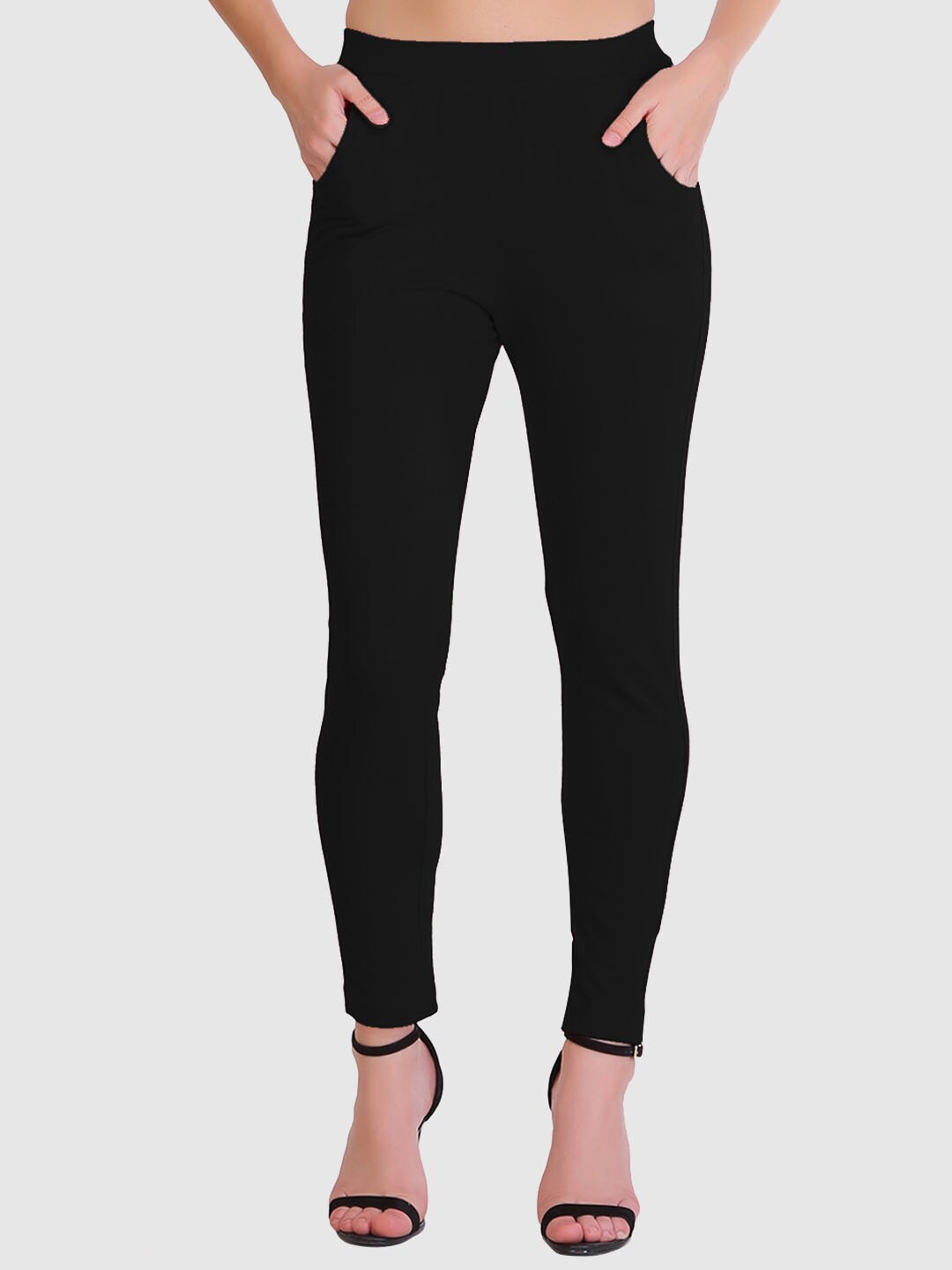 

SAUNDARYA Women Stretch-Fit Ankle-Length Leggings, Black