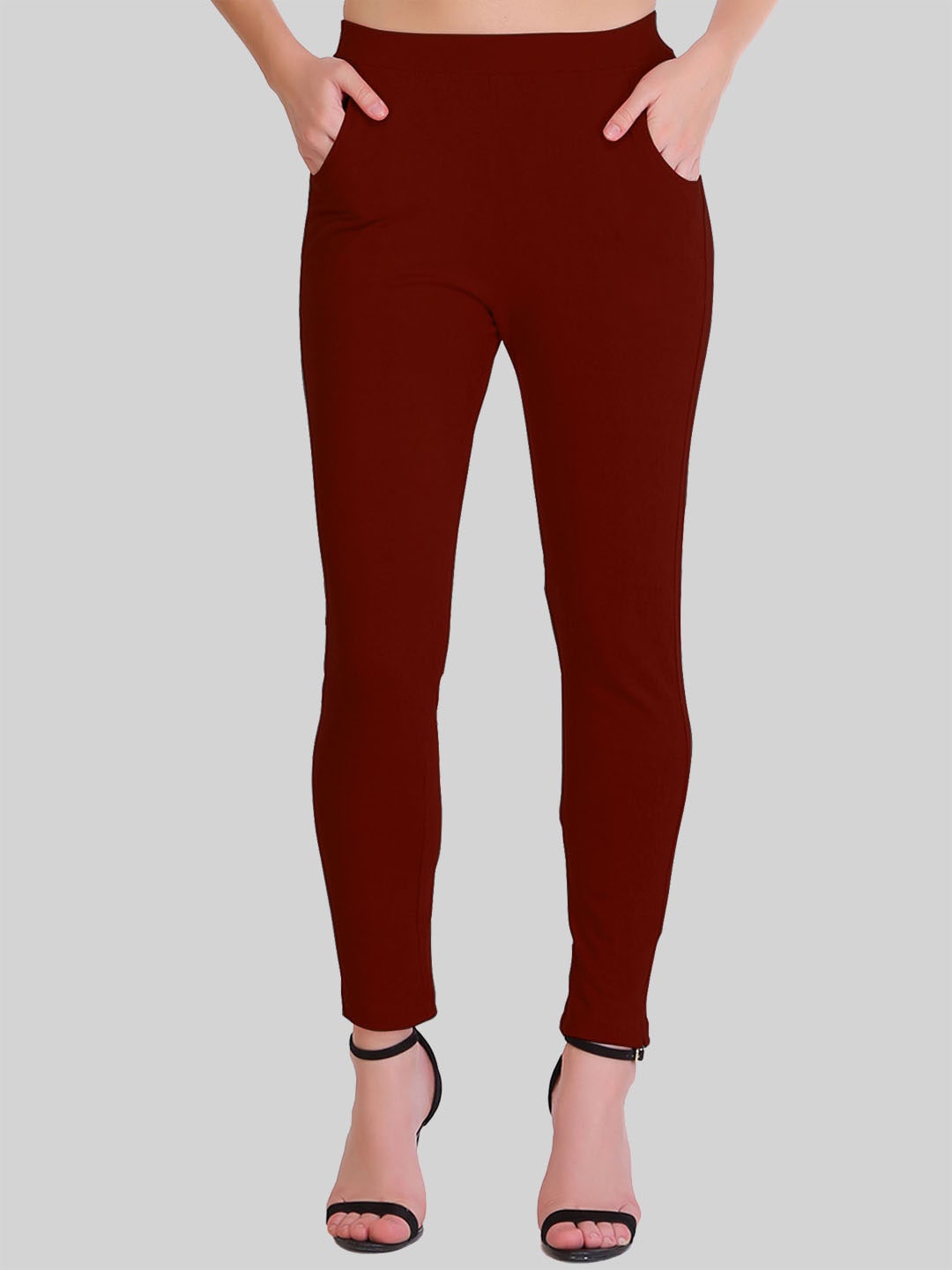 

SAUNDARYA Women Stretch-Fit Ankle-Length Leggings, Maroon
