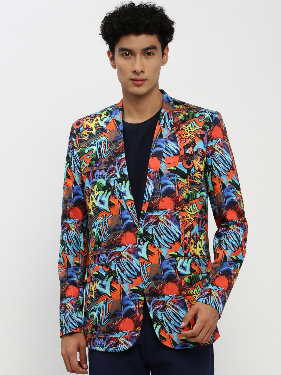 

SHOWOFF Printed Single Breasted Slim Fit Blazer, Orange