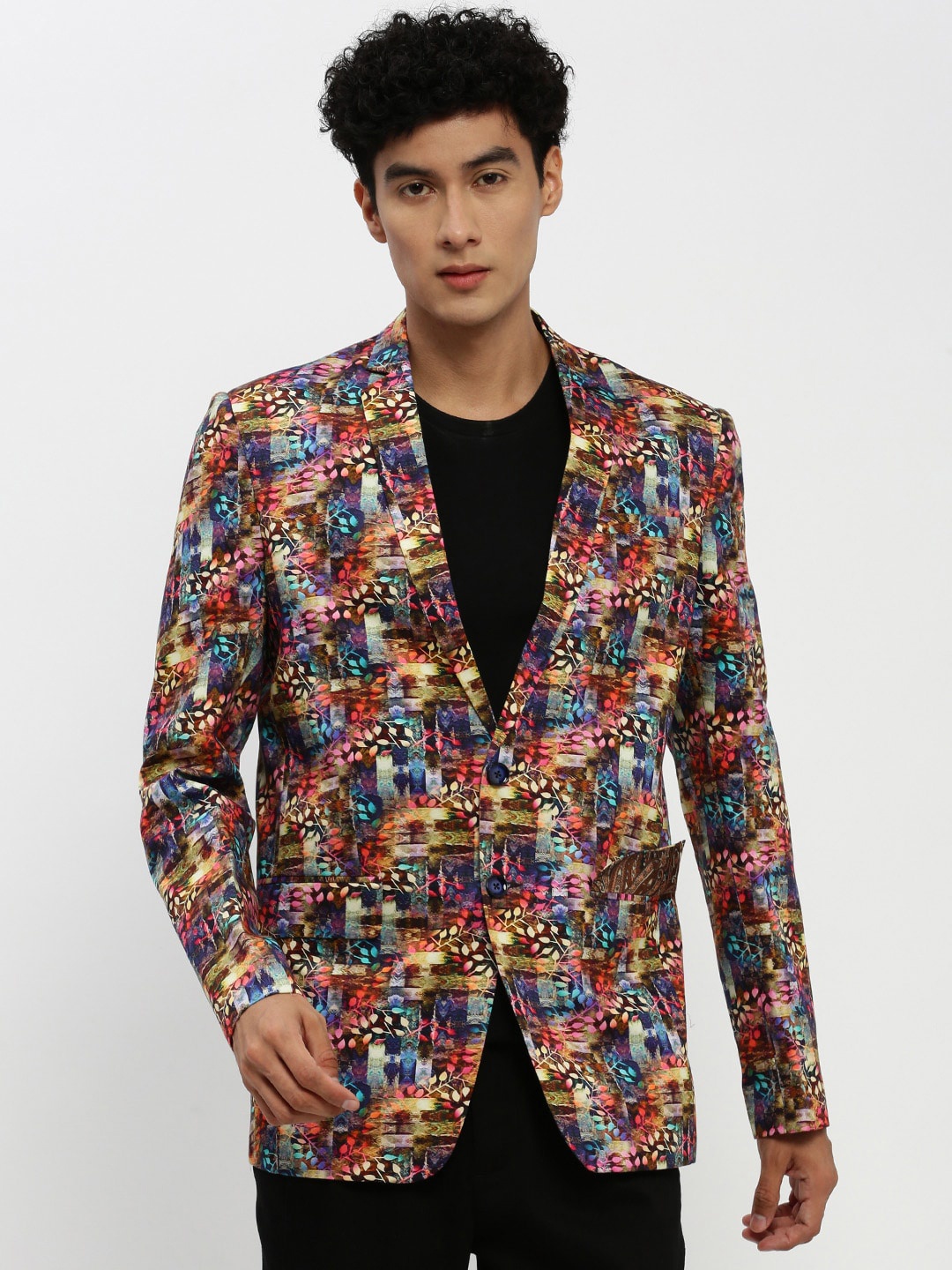

SHOWOFF Men Printed Notched Lapel Single Breasted Blazer, Brown