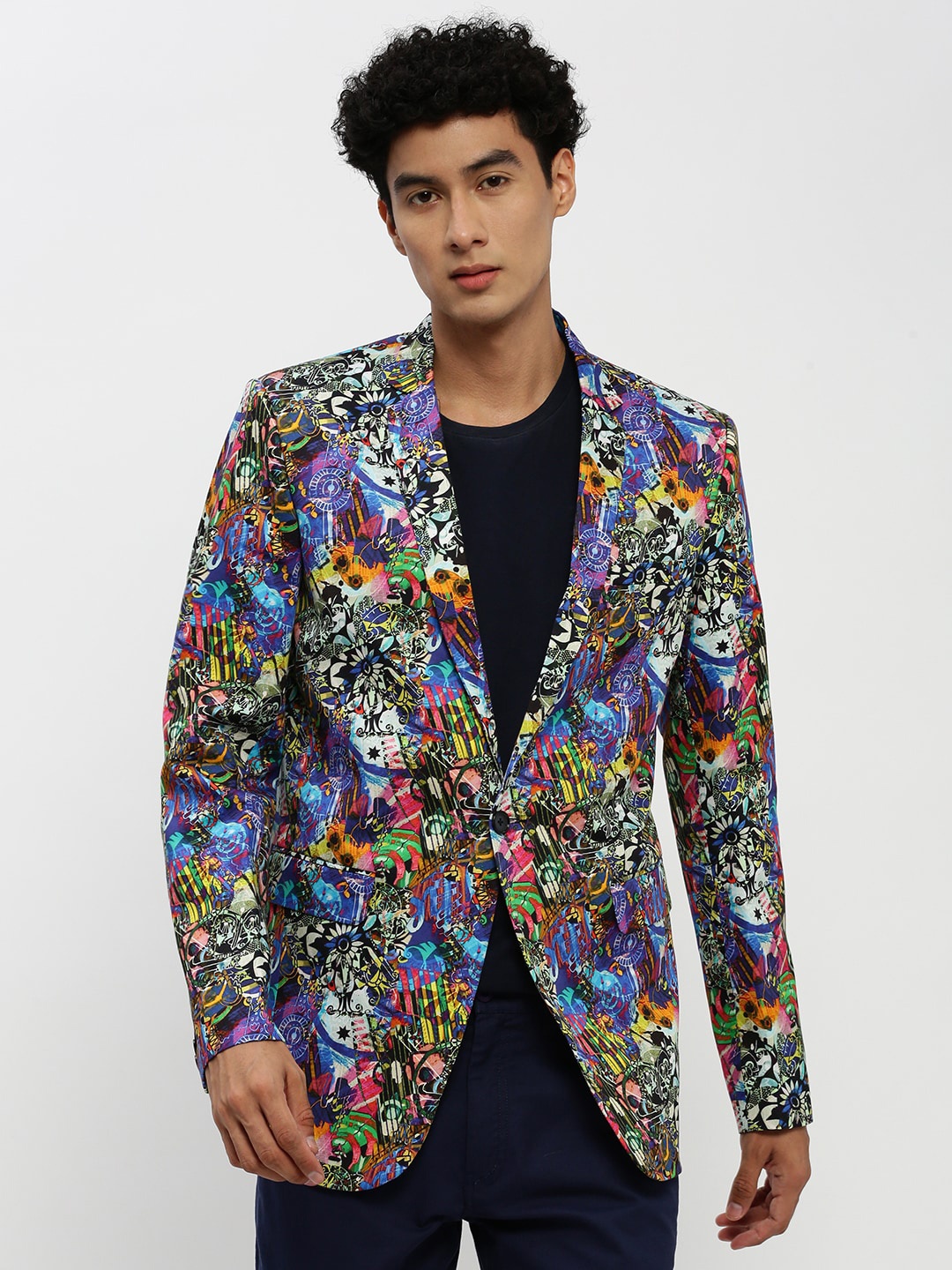 

SHOWOFF Printed Single Breasted Slim Fit Blazer, Blue