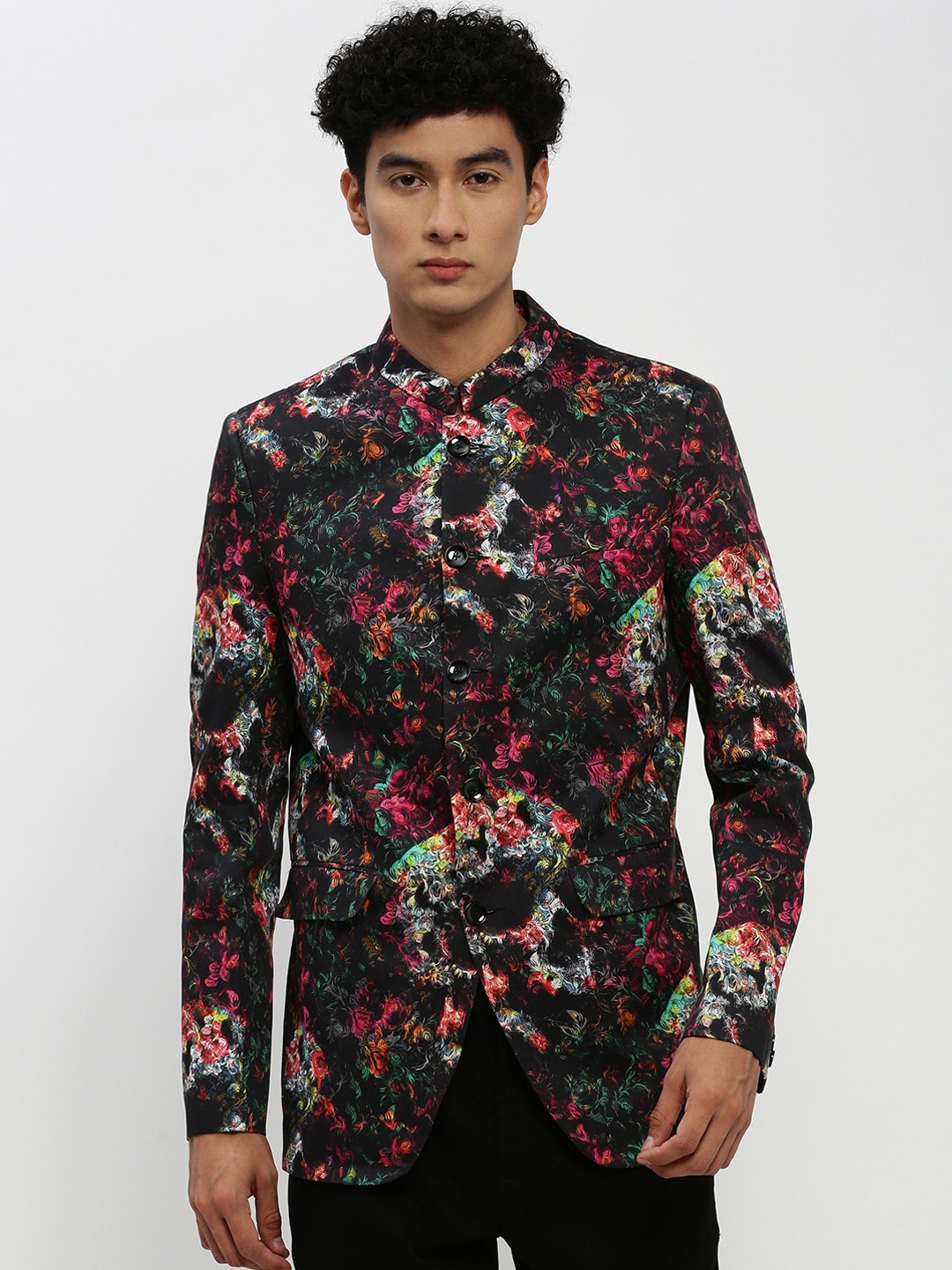 

SHOWOFF Printed Bandhgala Slim Fit Blazer, Black