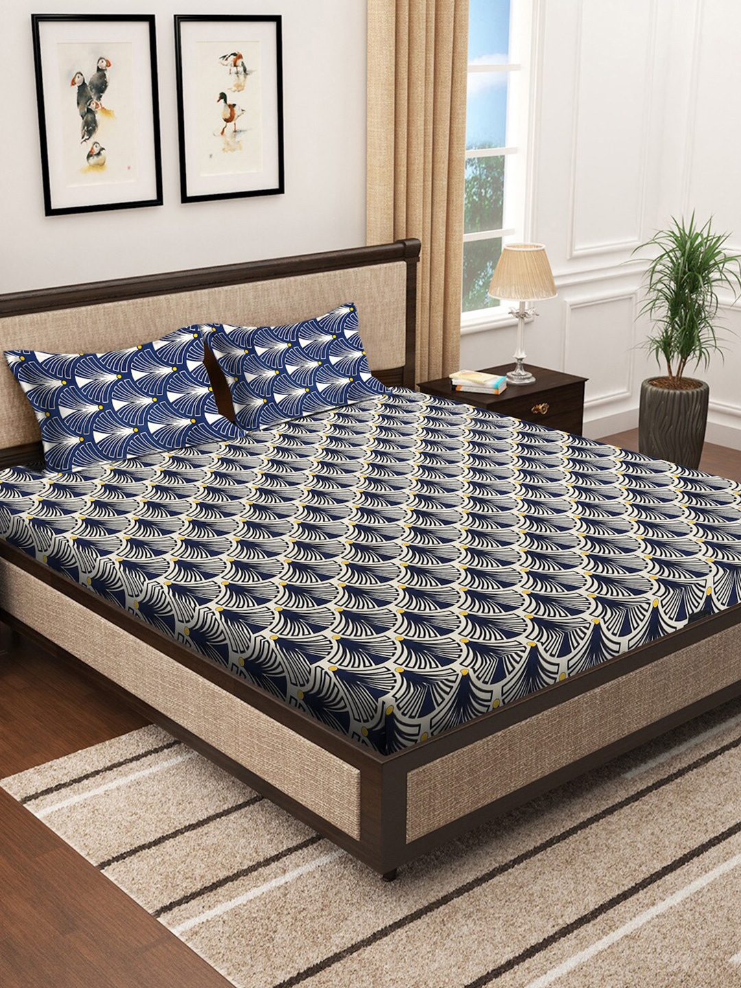 

KLOTTHE White Abstract 300 TC Super King Double Bedsheet With 2 Pillow Covers