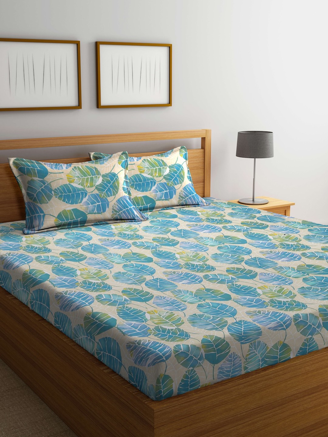 

BOMBAY DYEING Serenita Beige Floral Cotton 144 TC Queen Bedsheet with 2 Pillow Covers