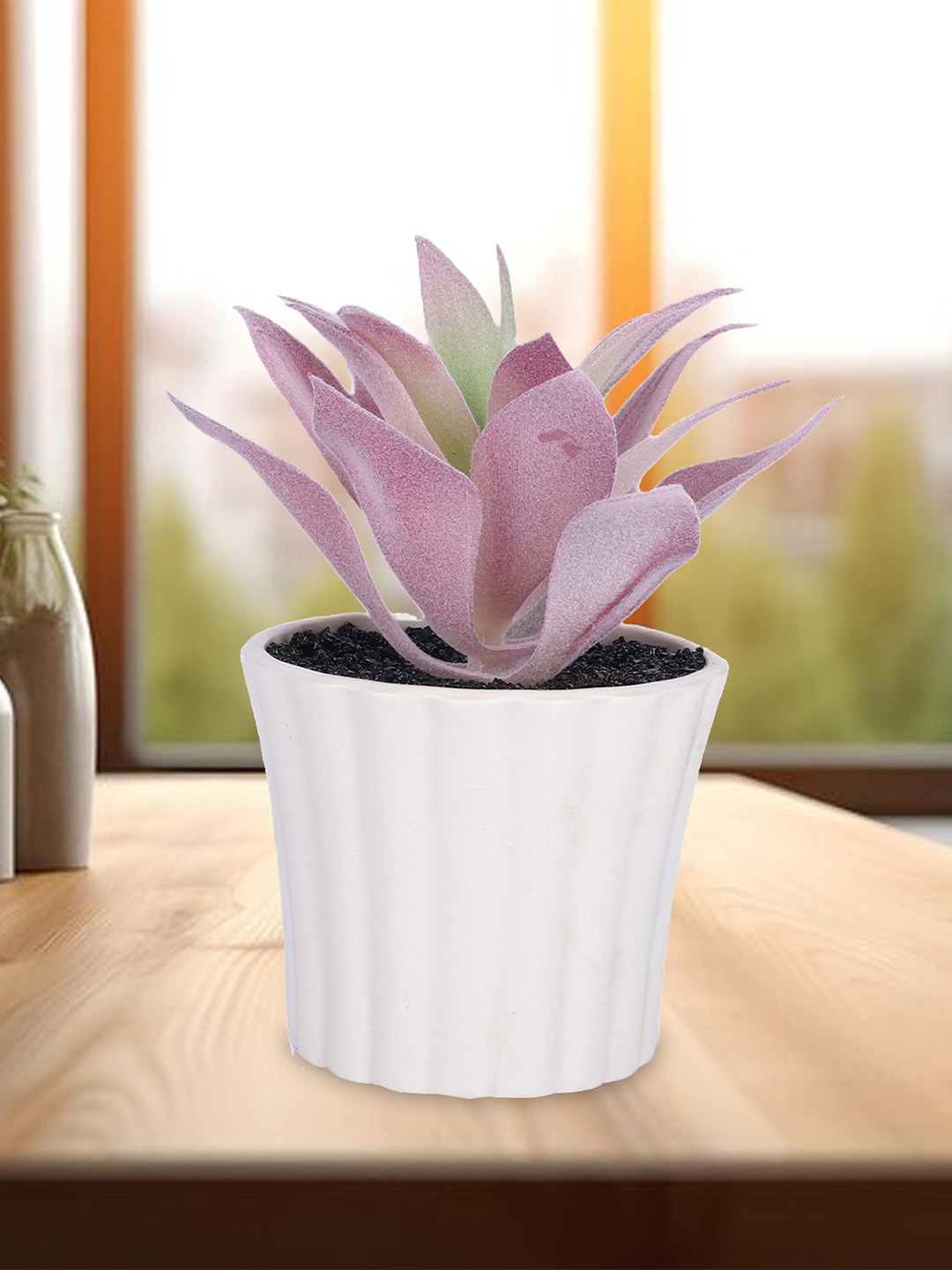 

Kuber Industries Lavender & White Artificial Succulent Plant With Pot