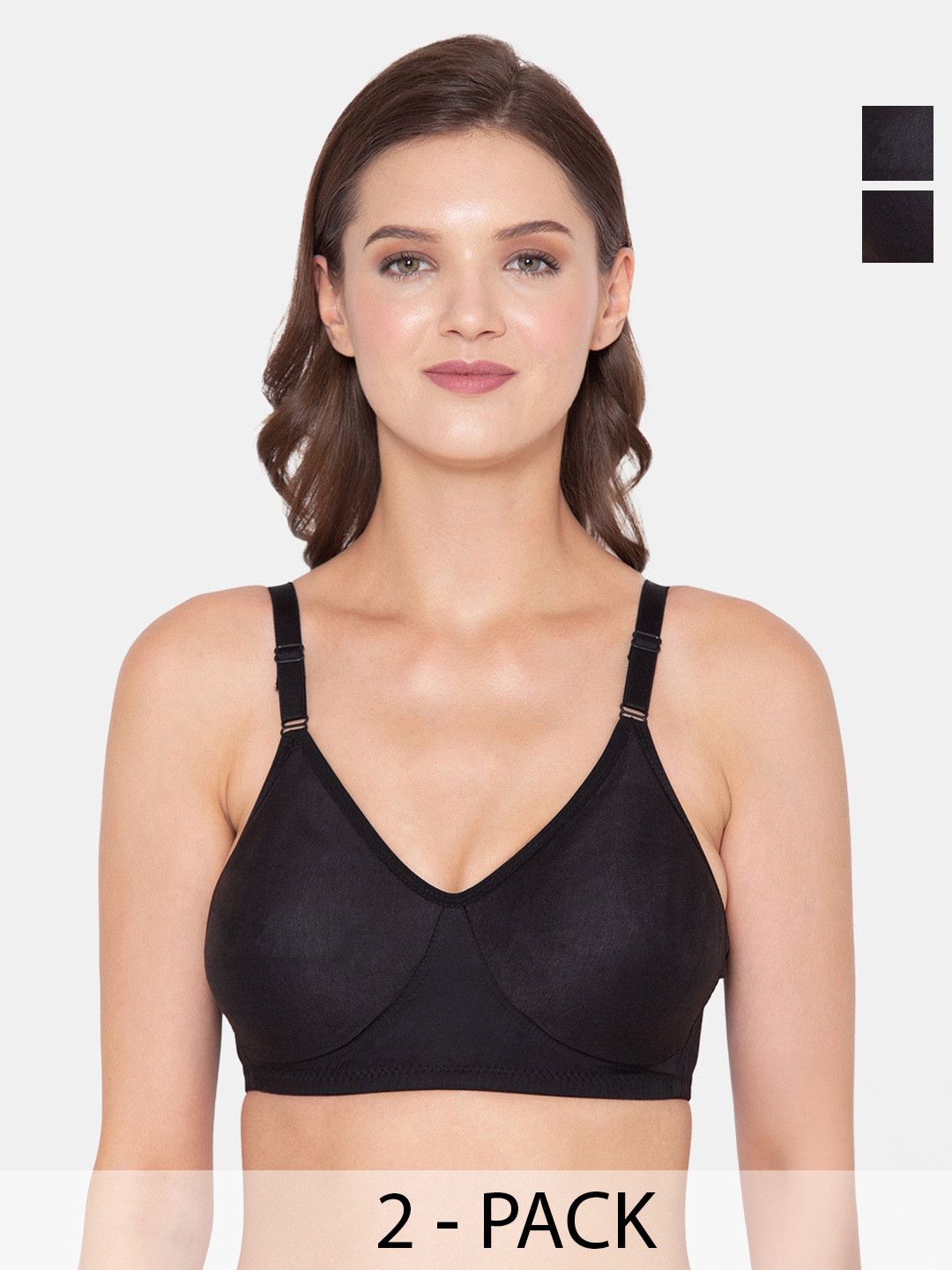 

Souminie Pack Of 3 Half Coverage Non Padded Cotton Everyday Bra With All Day Comfort, Black