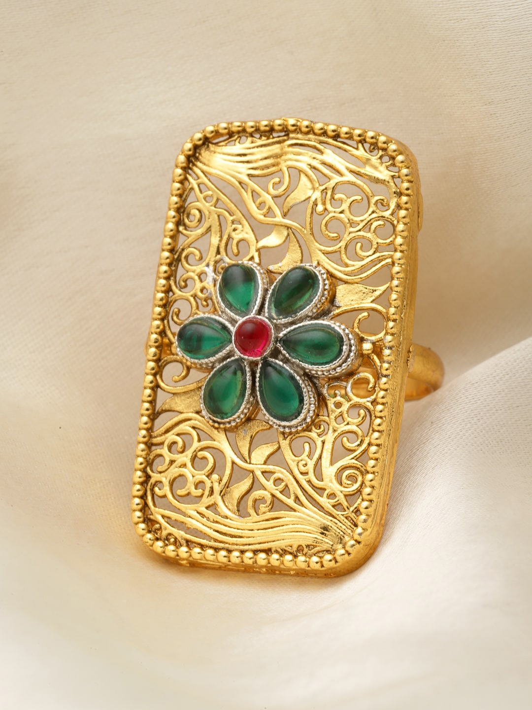 

PANASH Gold-Plated Stone-Studded Finger Ring