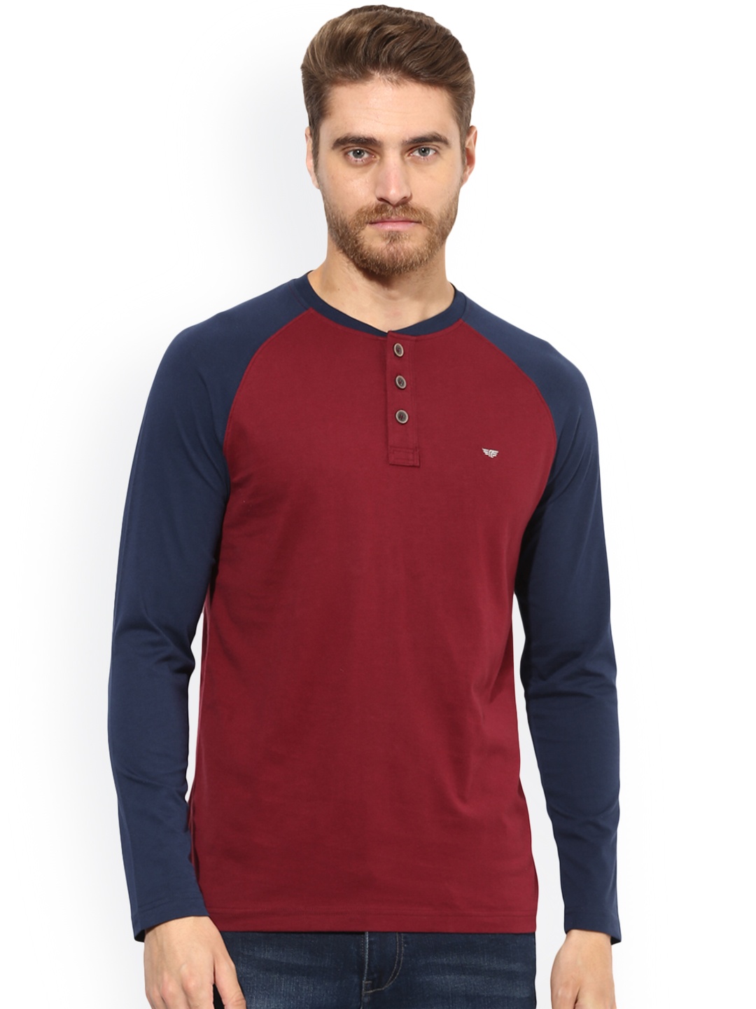 

Red Tape Men Maroon Solid Henley Neck T-shirt