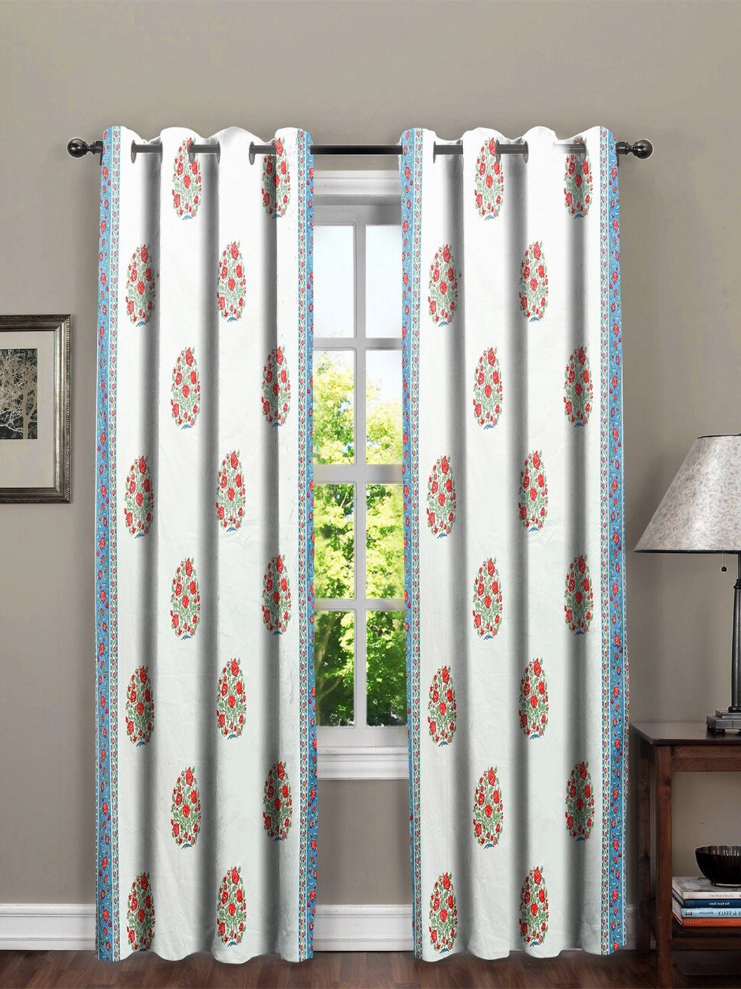 

RRC 2 Pcs White & Blue Ethnic Motifs Cotton Door Curtain