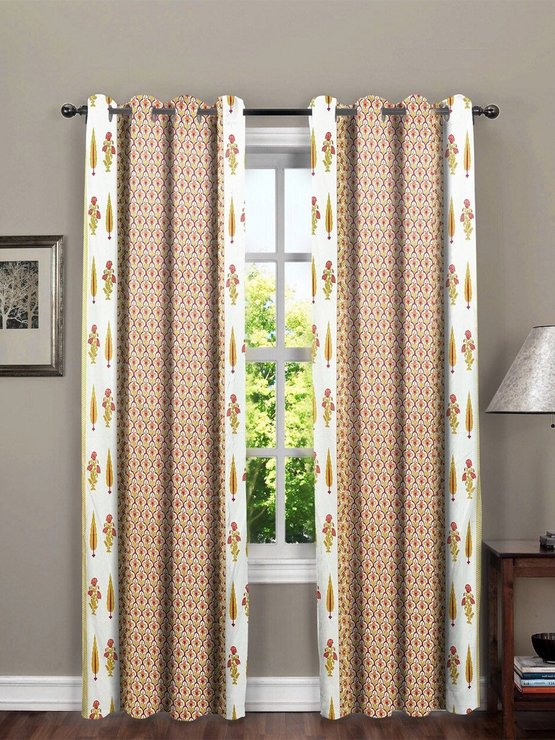 

RRC 2 Pcs White & Brown Ethnic Motifs Cotton Door Curtain