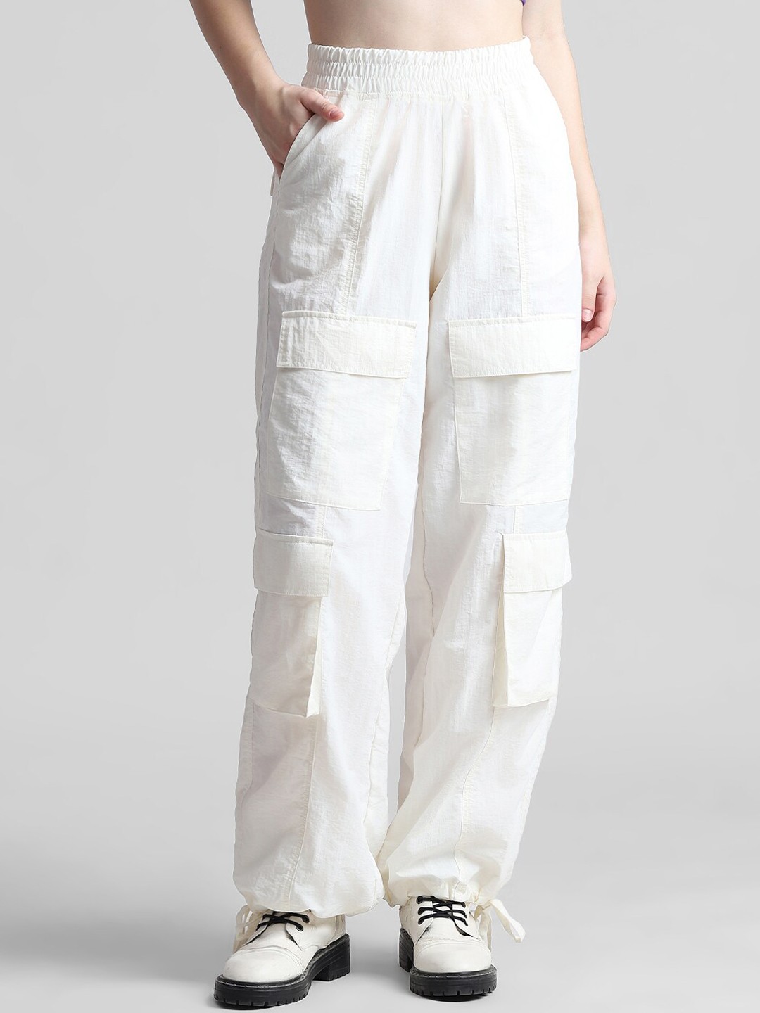 

ONLY Women White Loose Fit High-Rise Trousers