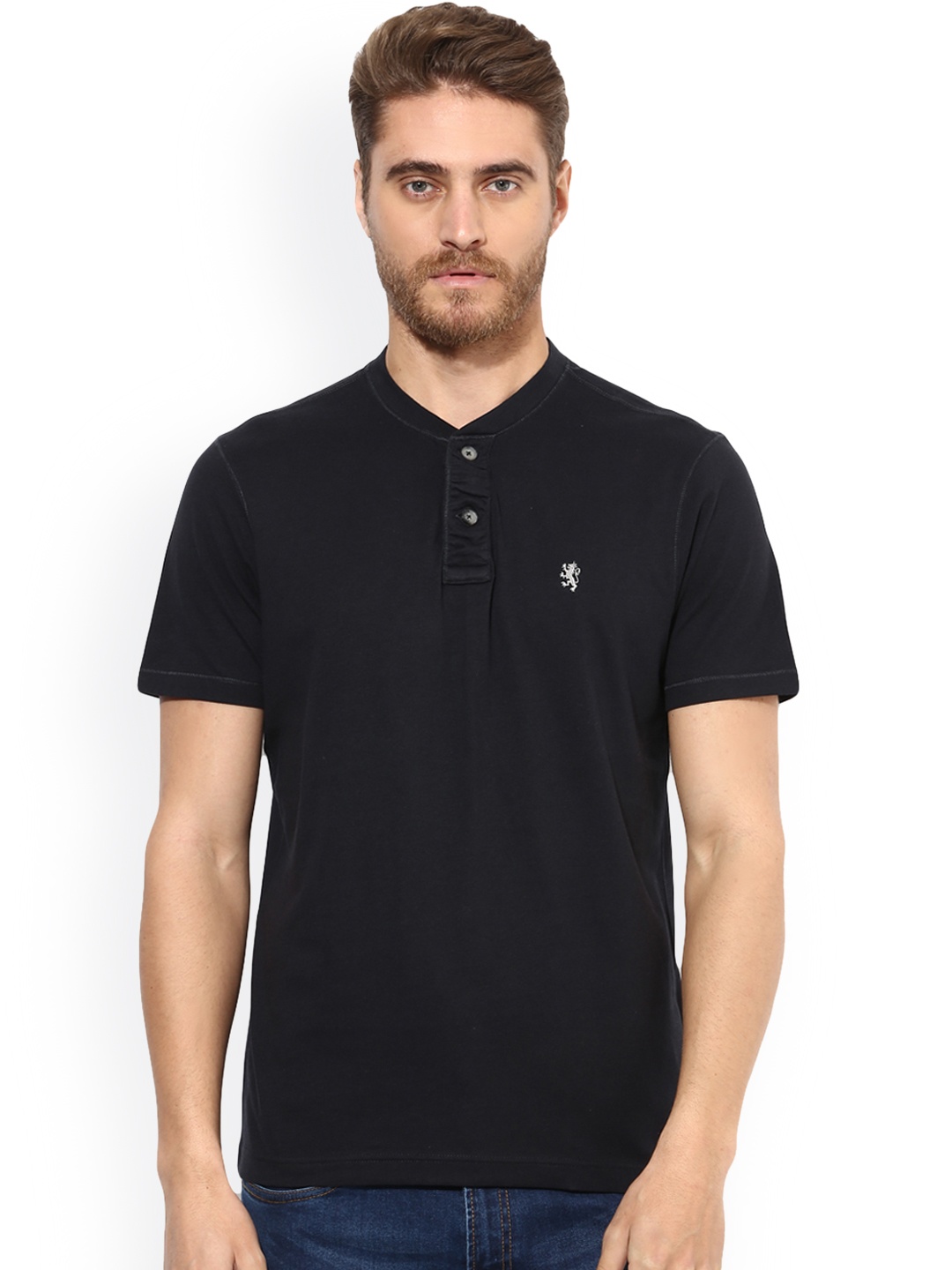 

Red Tape Men Black Solid Henley Neck T-shirt