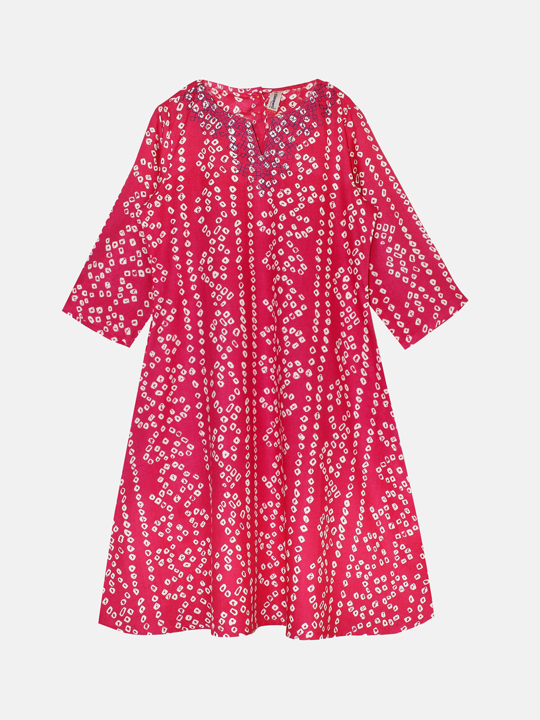 

KiddoPanti Girls Ethnic Motifs Printed Thread Work Detail A-Line Kurta, Pink