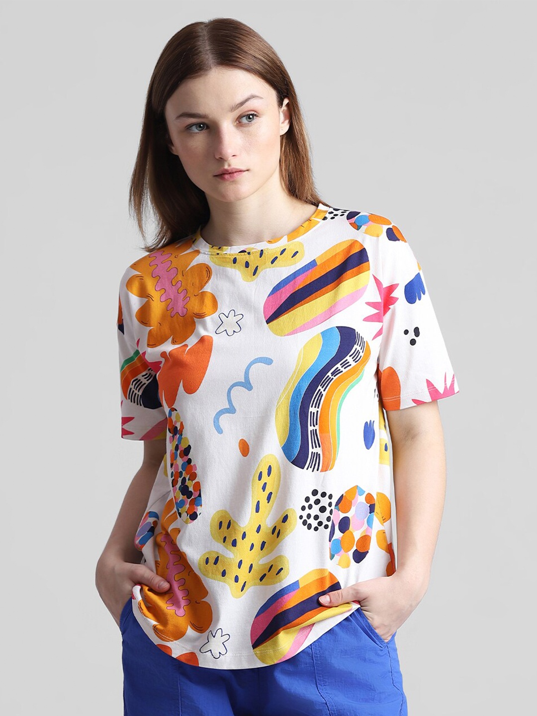 

ONLY Onlaisle Colour Conversational Printed Pure Cotton T-shirt, White