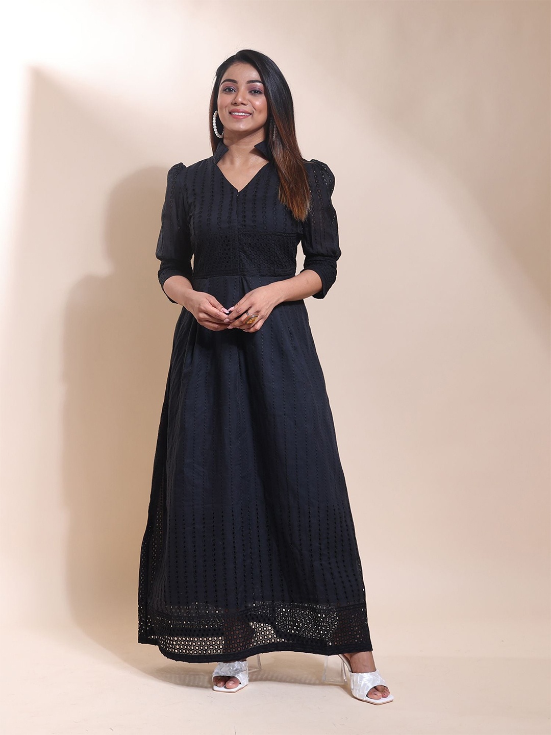 

Disli Striped Fit & Flare Midi Dress, Black