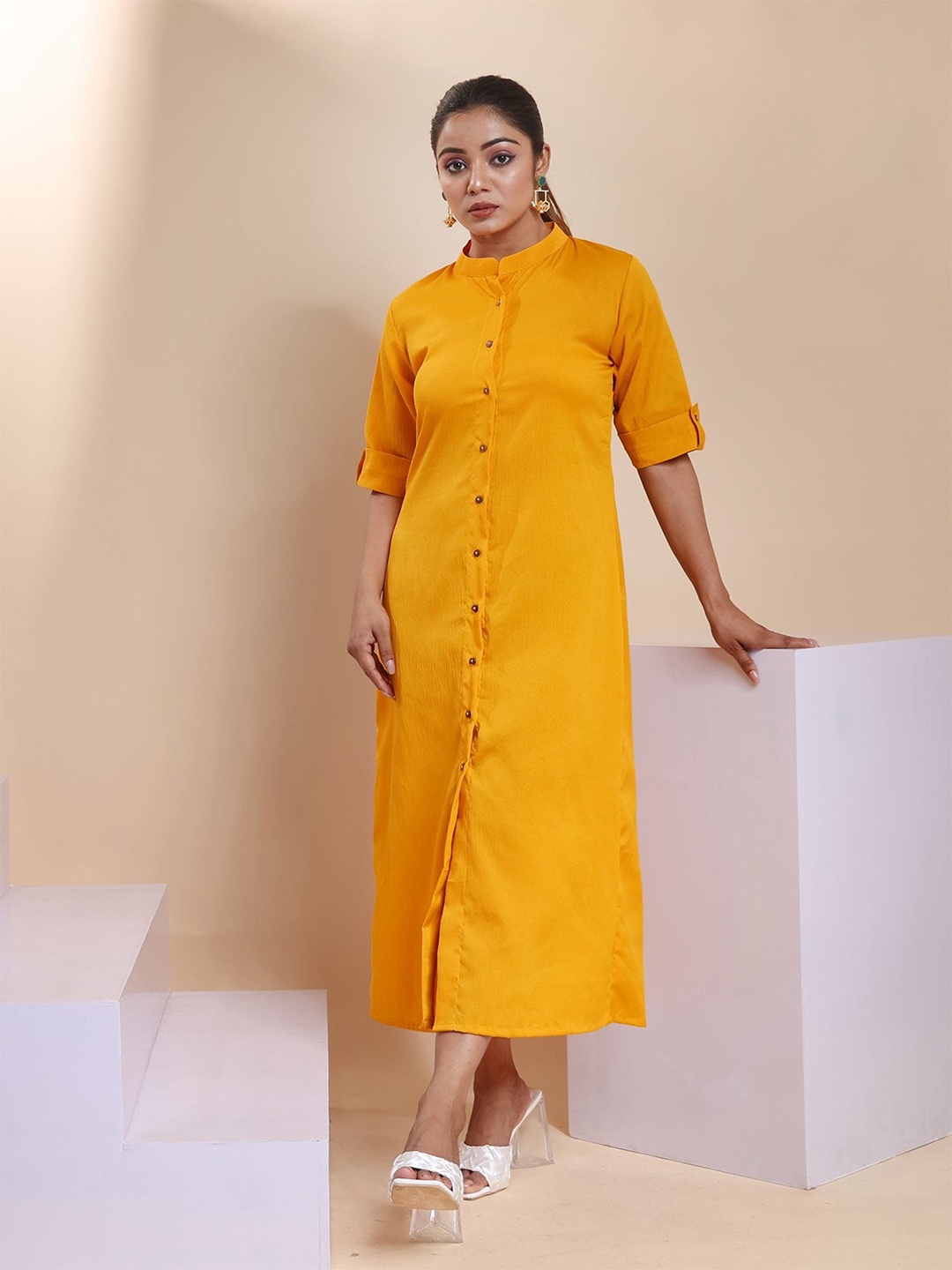 

Disli Crepe Shirt Midi Dress, Yellow