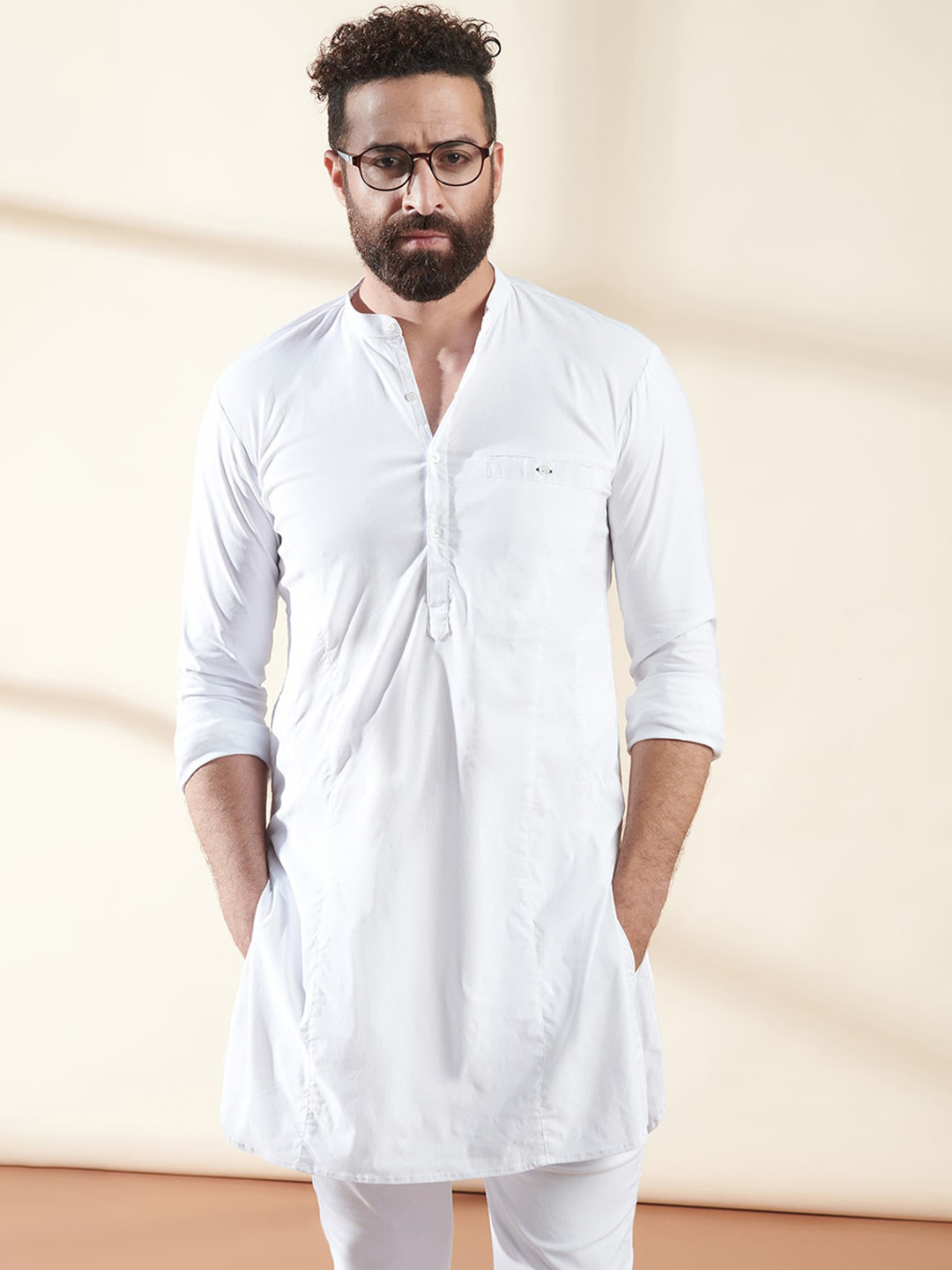 

MR BUTTON Mandarin Collar Straight Kurta, White