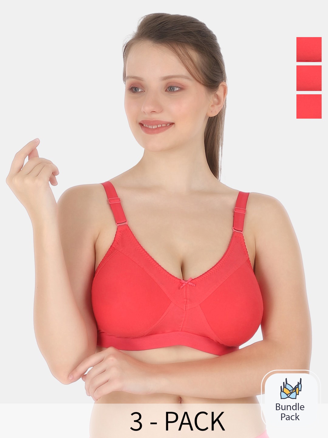 

Tweens Pack of 3 Medium Coverage Non Padded Minimizer Cotton Bra With All Day Comfort, Coral