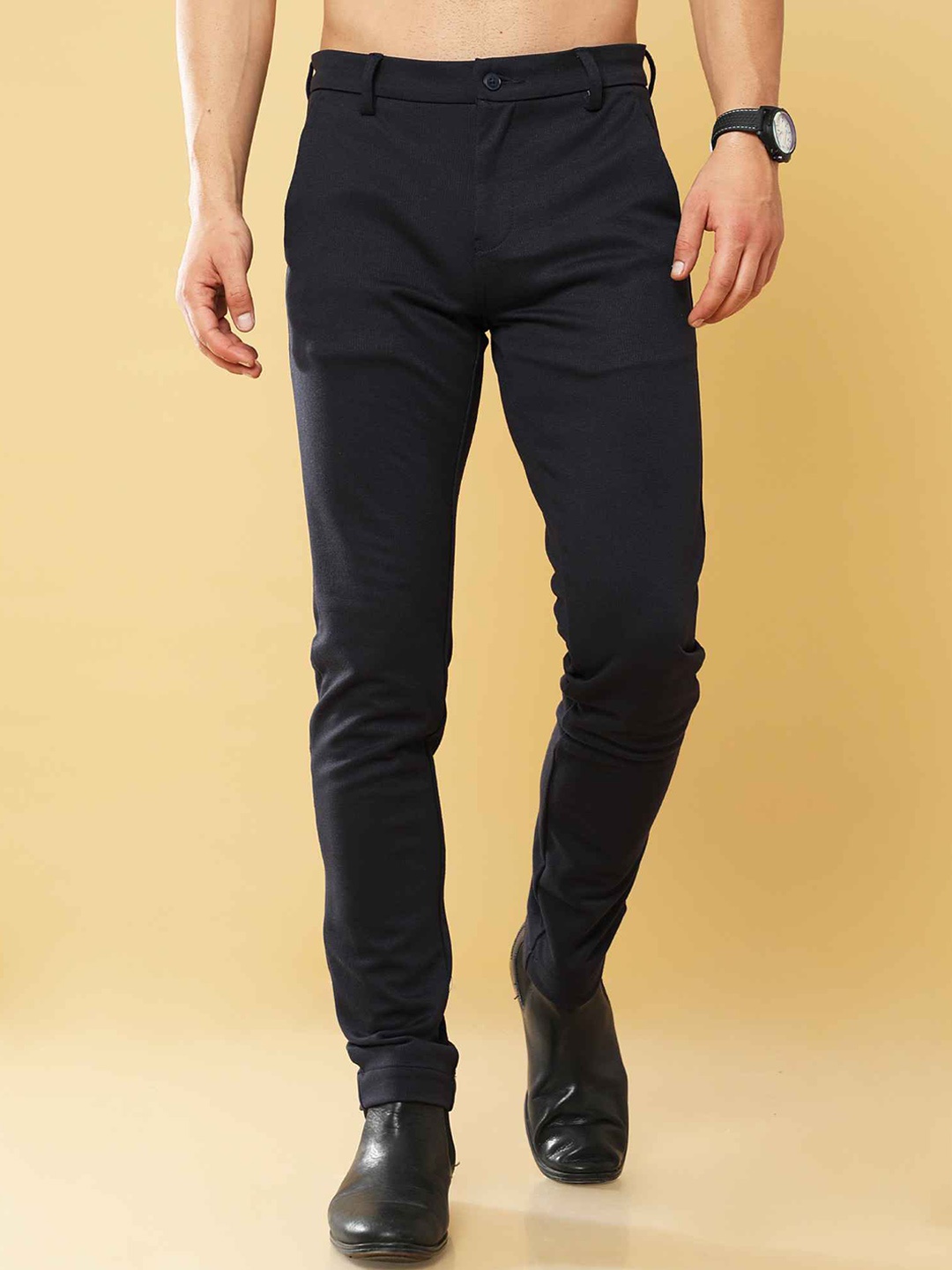 

Tailoraedge Men Mid-Rise Relaxed Trousers, Navy blue