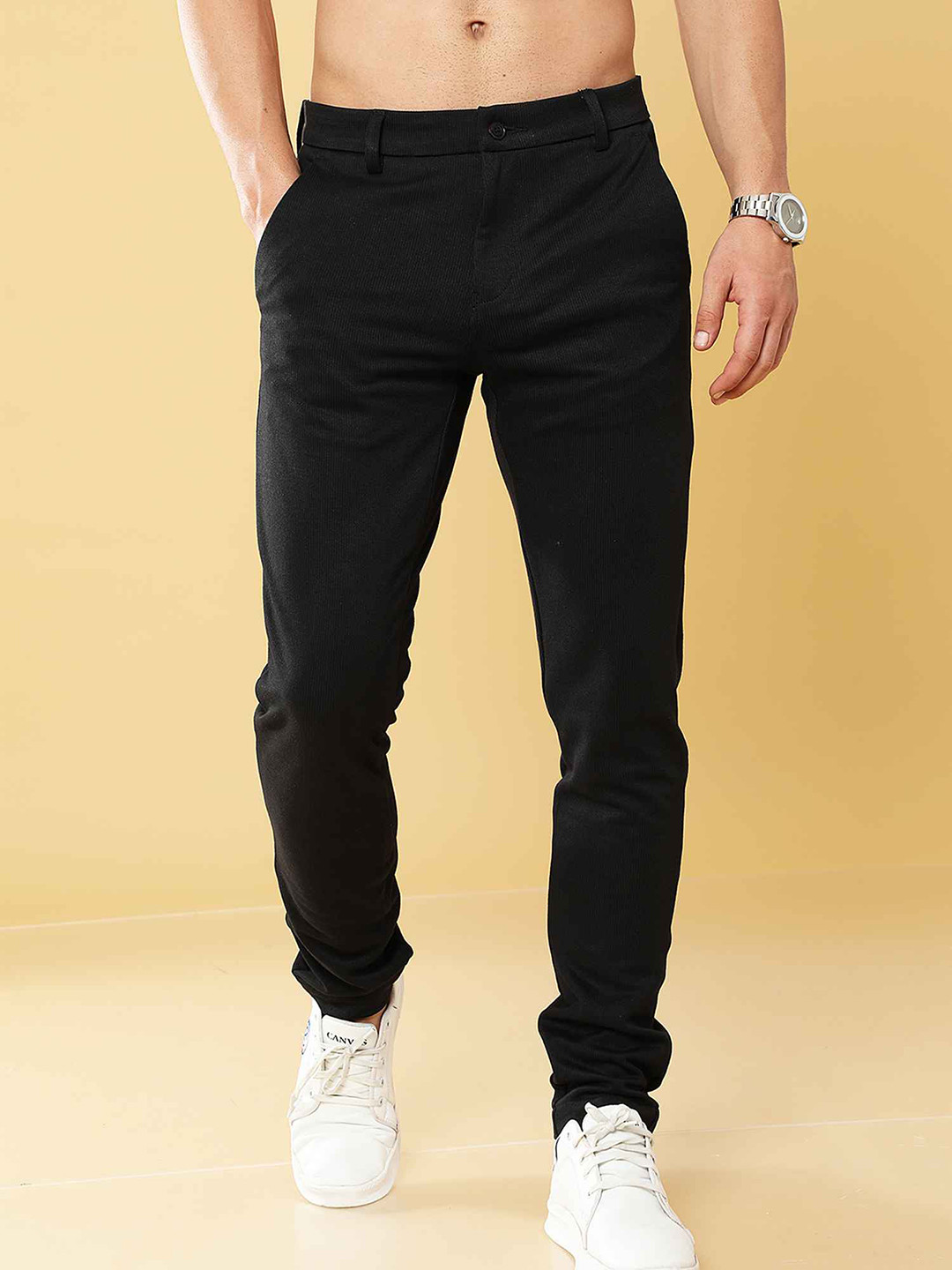 

Tailoraedge Men Mid-Rise Relaxed Trousers, Black