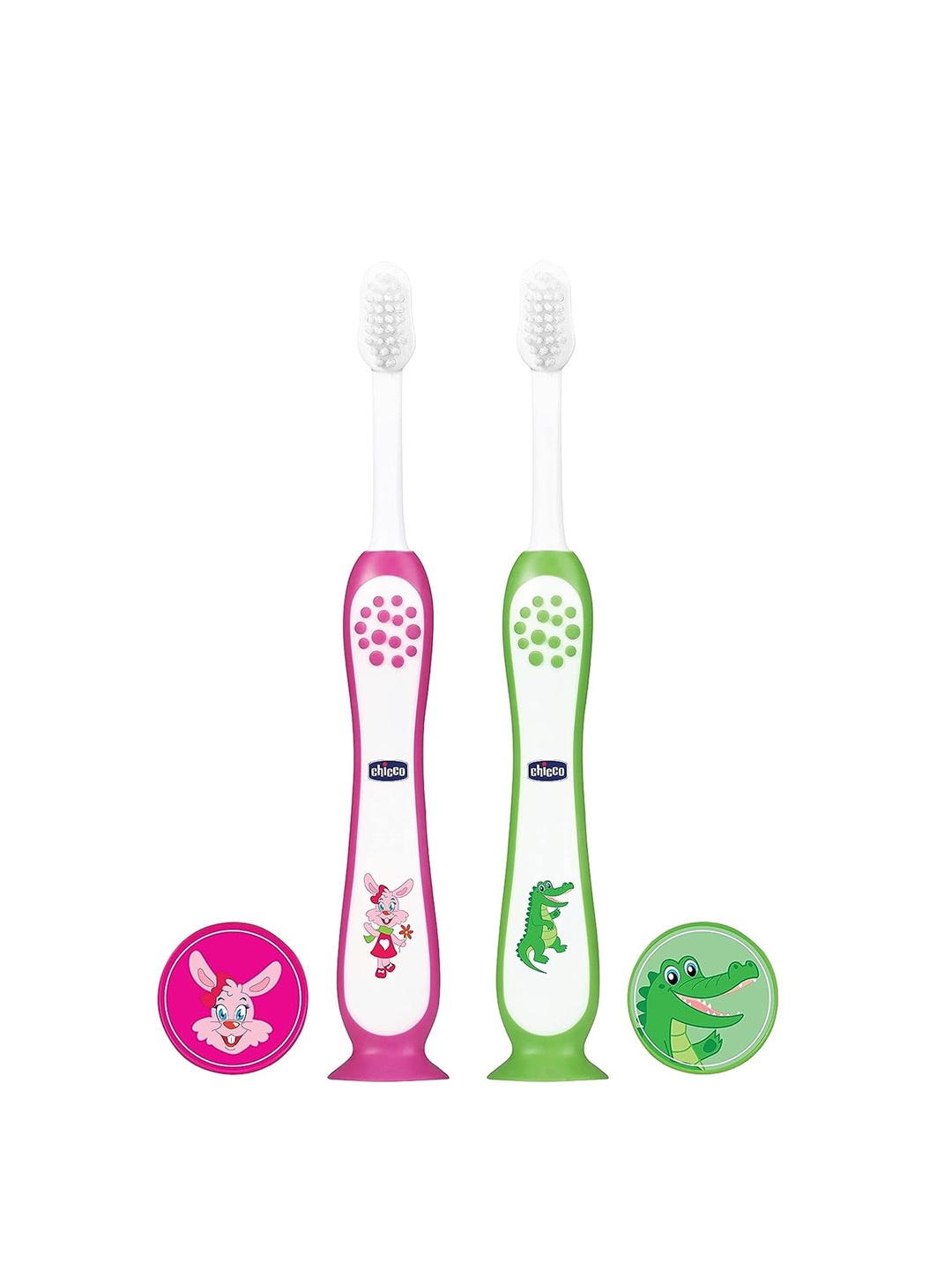 

Chicco Kids 2Pcs Cartoon Printed Toothbrush with Head Cover - Pink & Green