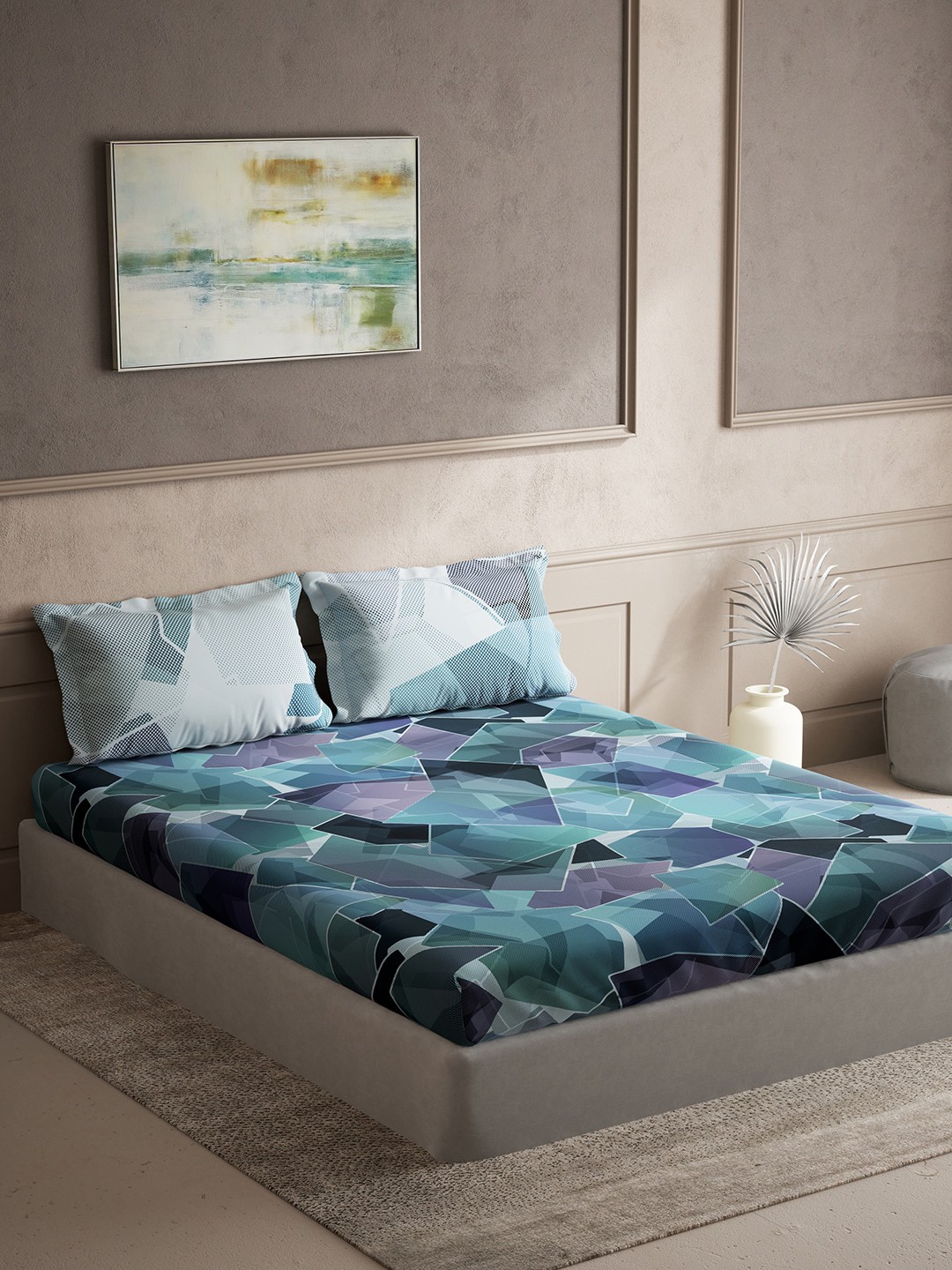 

DDecor Blue & Black Abstract Cotton 140 TC King Bedsheet with 2 Pillow Covers