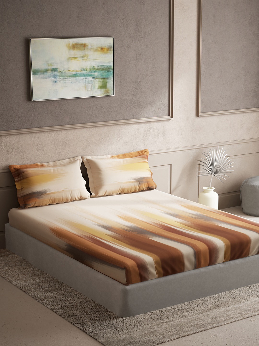 

DDecor Brown & White Abstract Cotton 140 TC King Bedsheet With 2 Pillow Covers