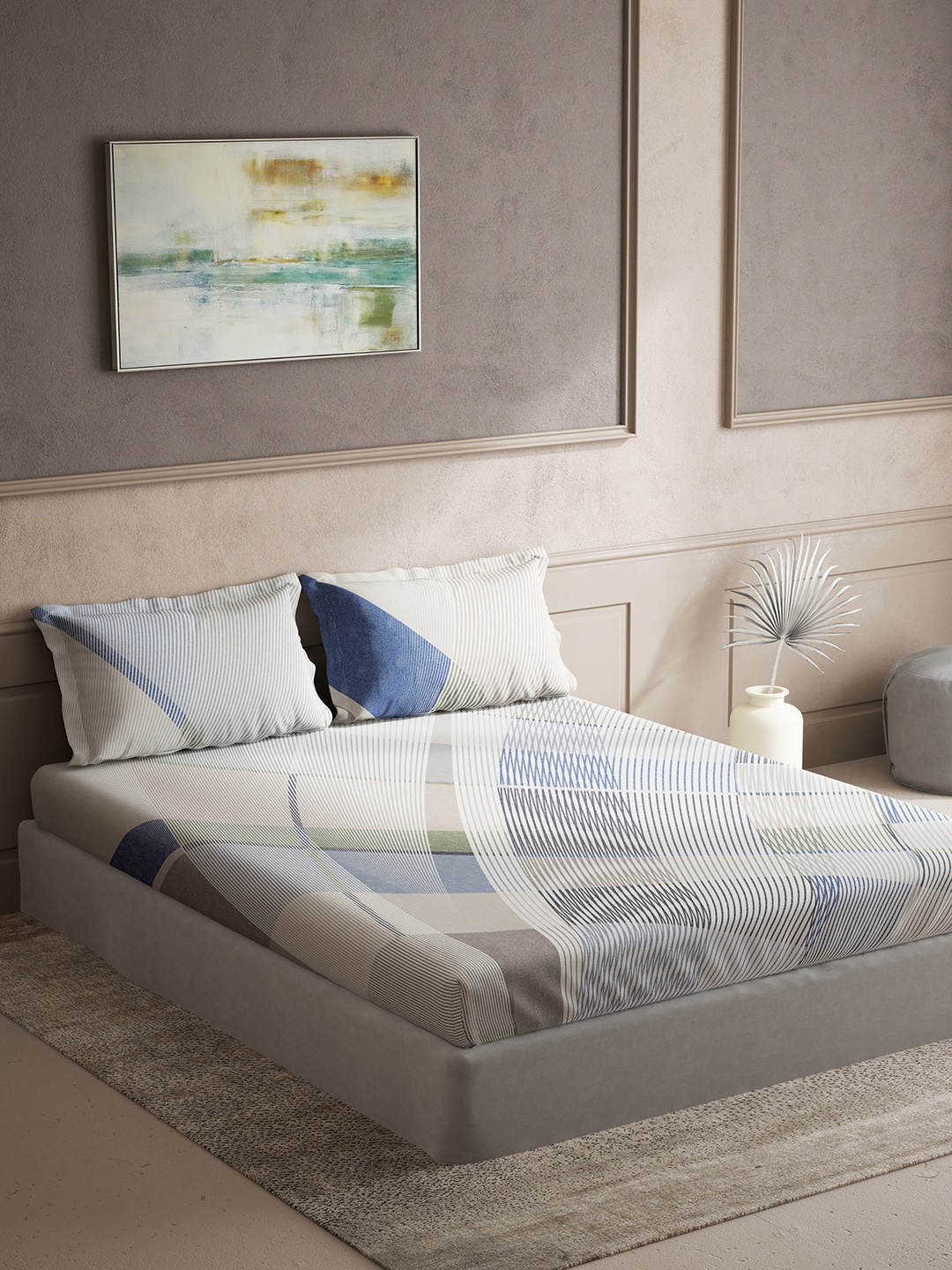 

DDecor Blue & White Cotton 150 TC King Bedsheet with 2 Pillow Covers