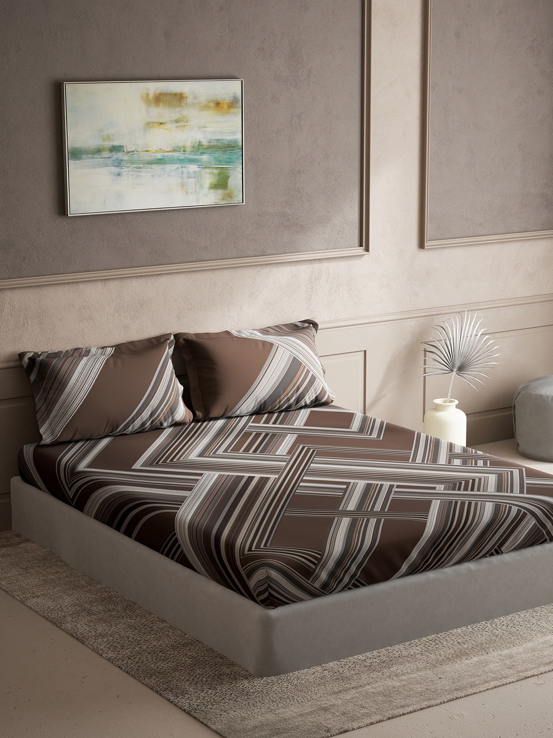 

DDecor Brown & Grey Geometric Cotton 150 TC King Bedsheet with 2 Pillow Covers