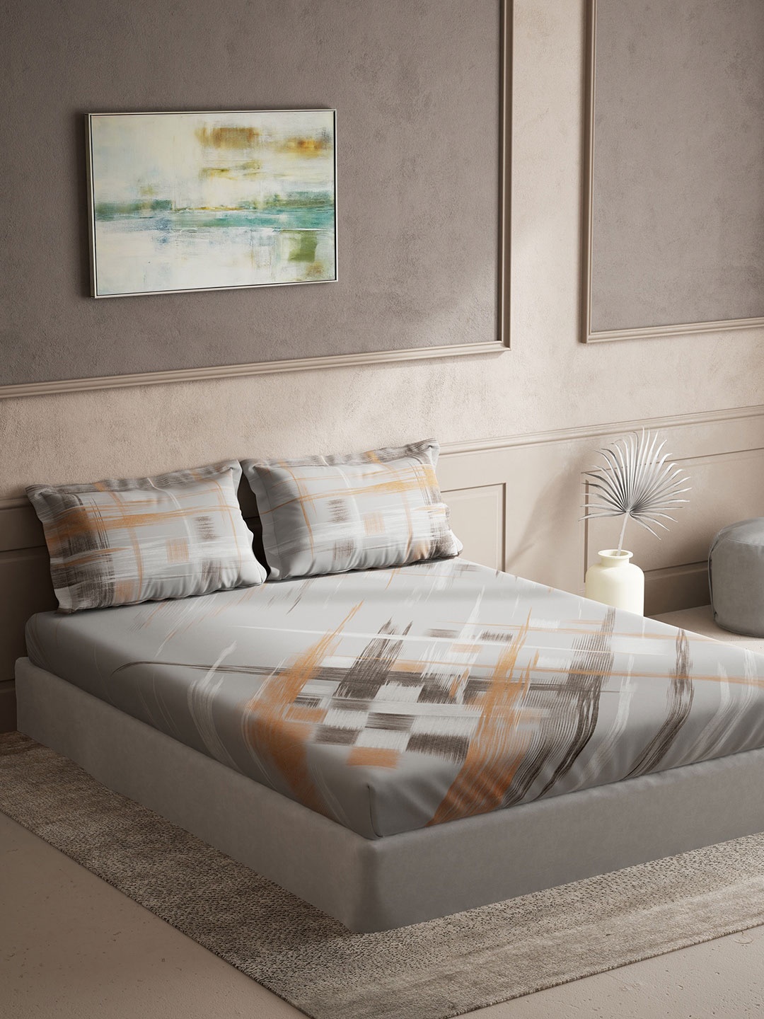 

DDecor Grey & White Abstract Cotton 140 TC Queen Bedsheet with 2 Pillow Covers