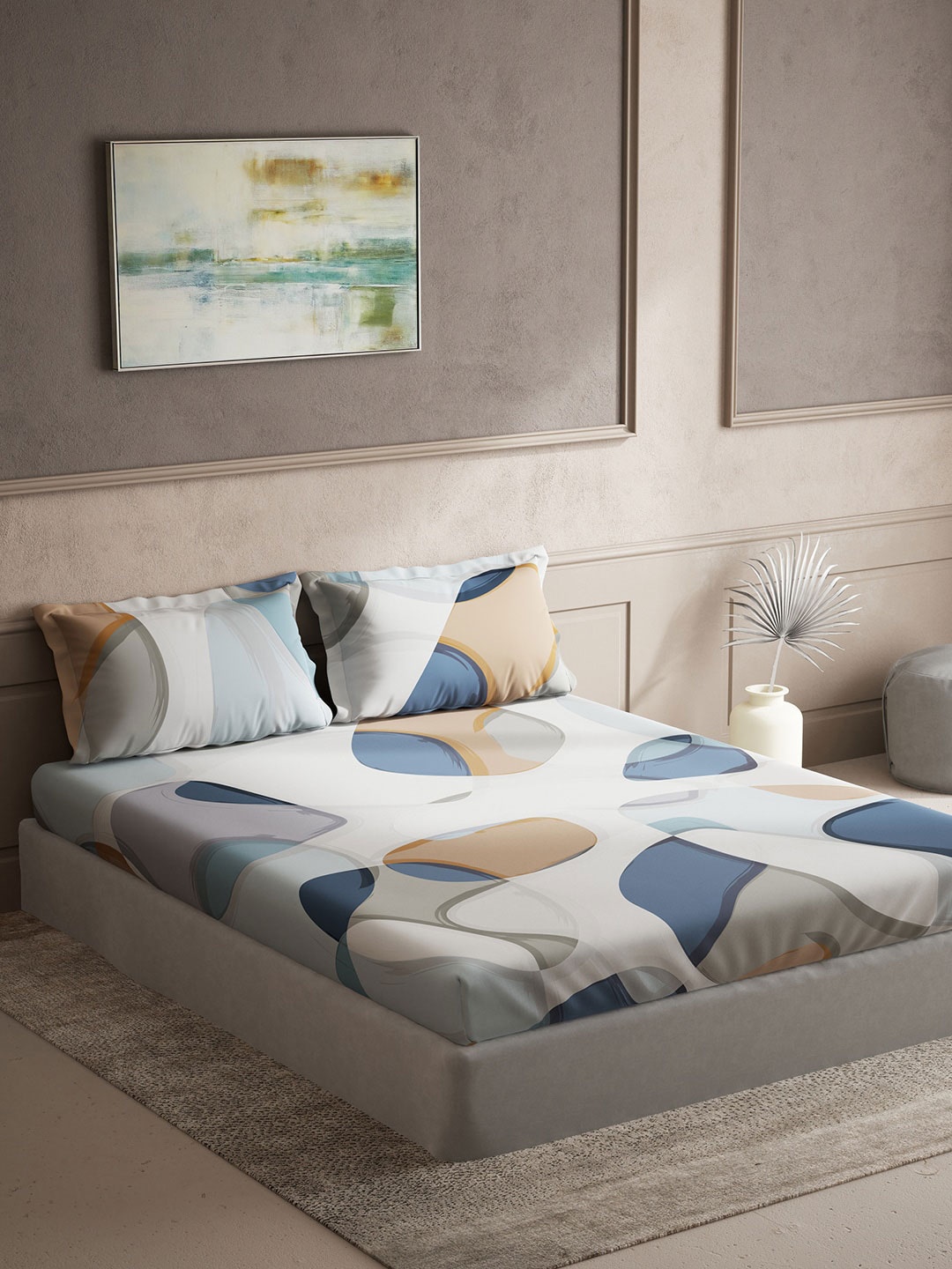 

DDecor Live Beautiful White & Blue Cotton 140 TC King Bedsheet with 2 Pillow Covers