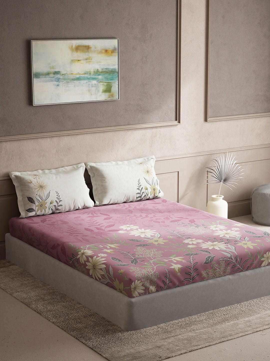 

DDecor Pink & White Floral Cotton 150 TC King Bedsheet With 2 Pillow Covers