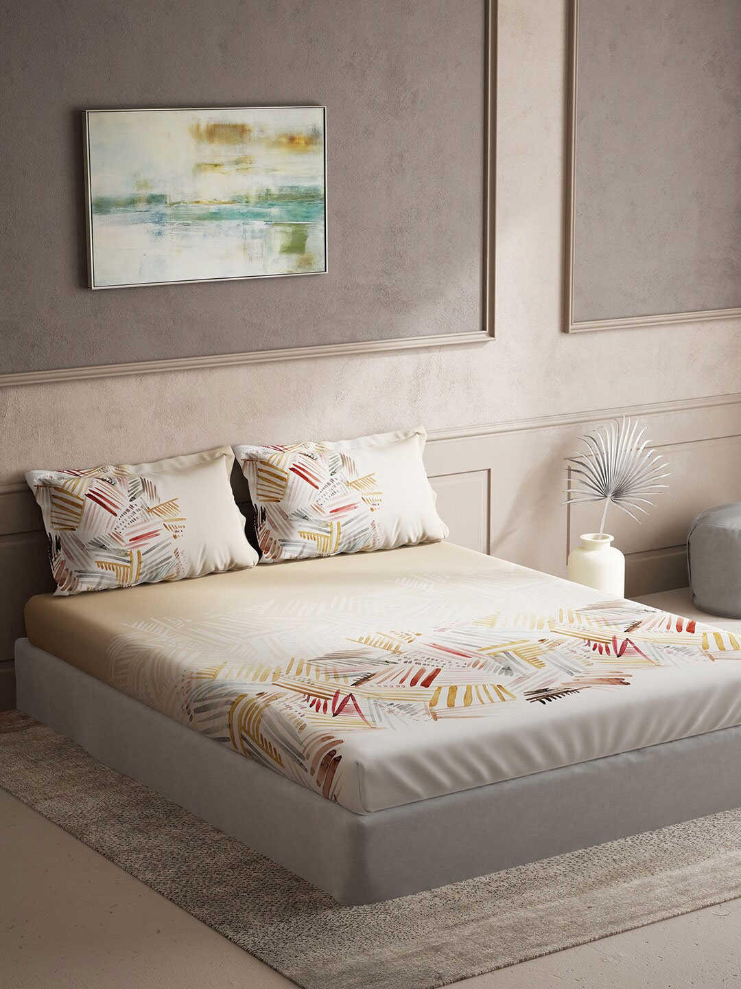 

DDecor Brown & White Abstract Cotton 140 TC Queen Bedsheet With 2 Pillow Covers