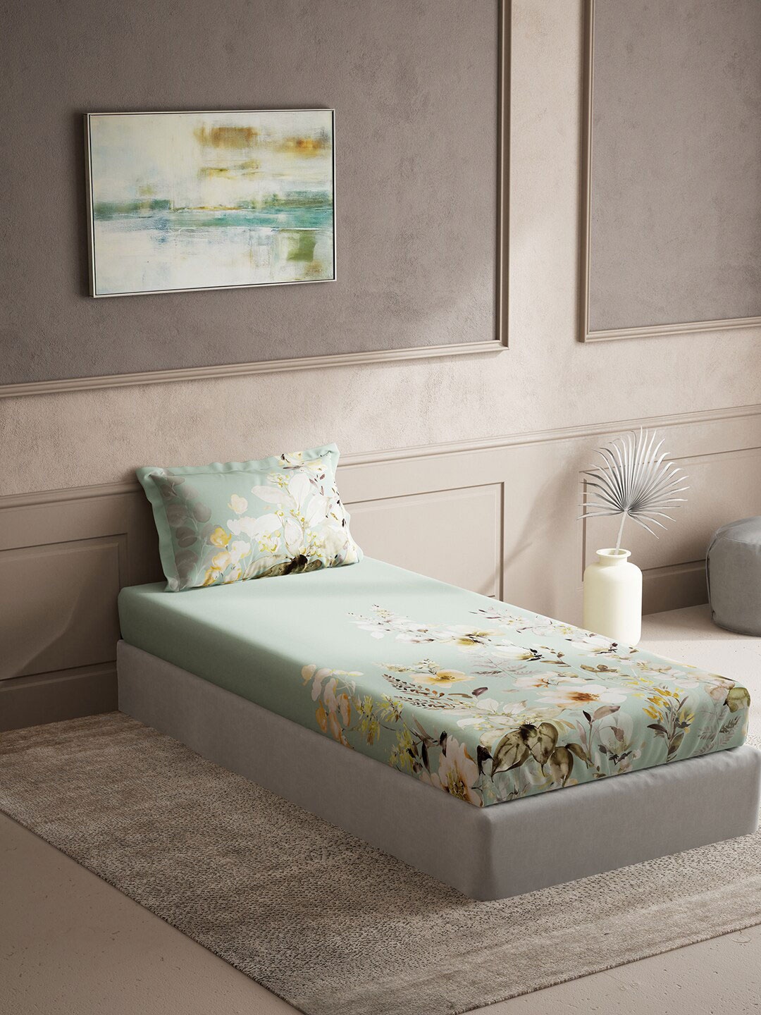 

DDecor Green & White Floral Cotton 150 TC Single Bedsheet with 1 Pillow Cover