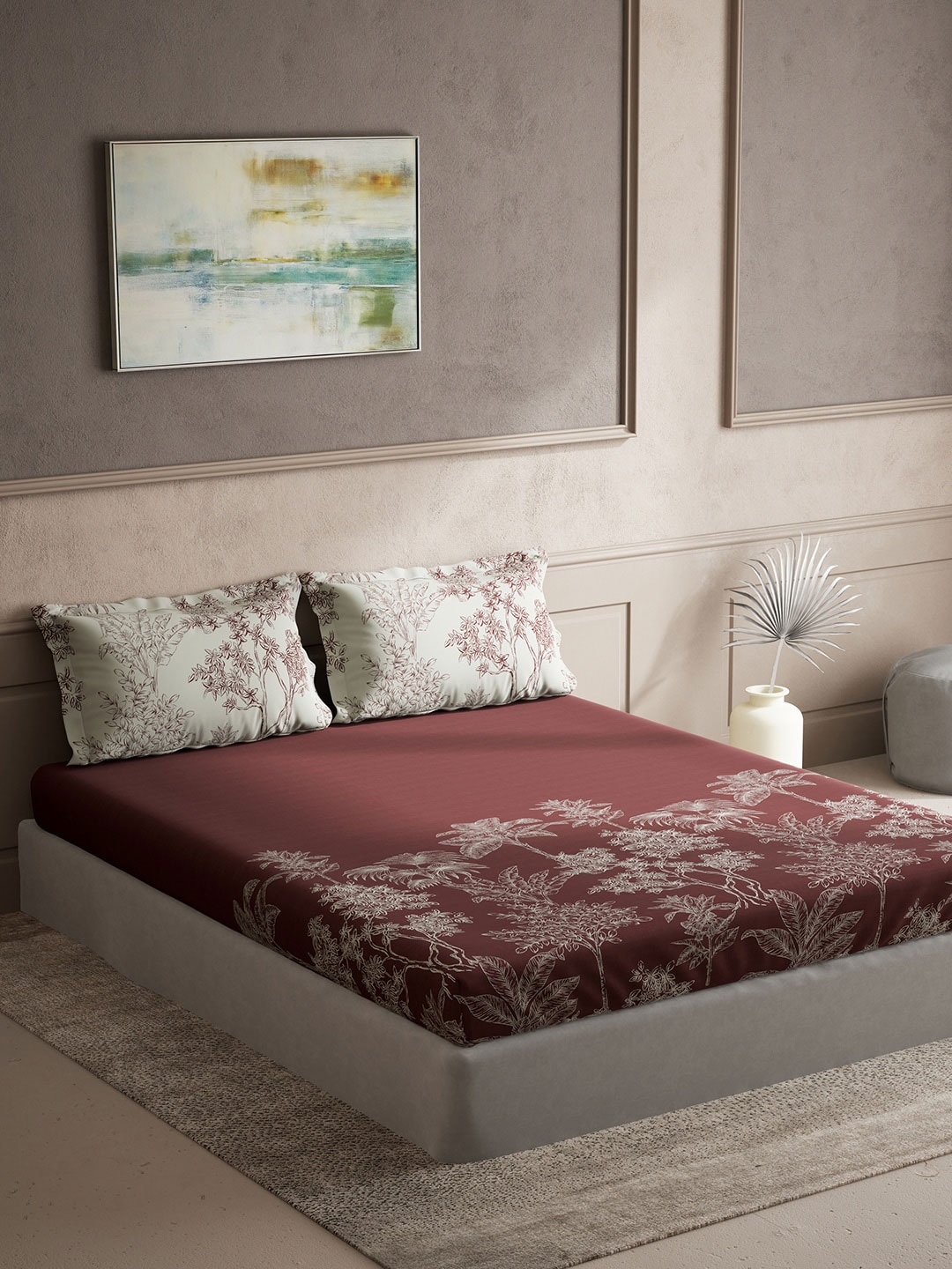 

DDecor Red & White Floral Cotton 140 TC King Bedsheet with 2 Pillow Covers