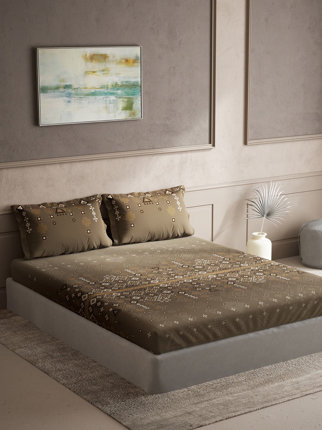 

DDecor Brown & White Ethnic Motifs Cotton 150 TC King Bedsheet With 2 Pillow Covers
