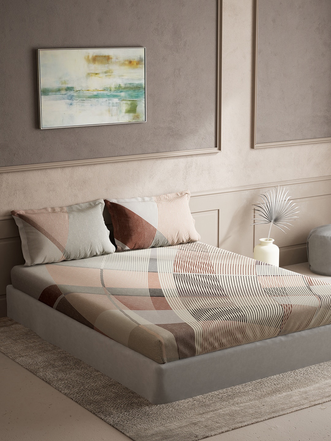 

DDecor Brown & White Abstract Cotton 150 TC King Bedsheet With 2 Pillow Covers