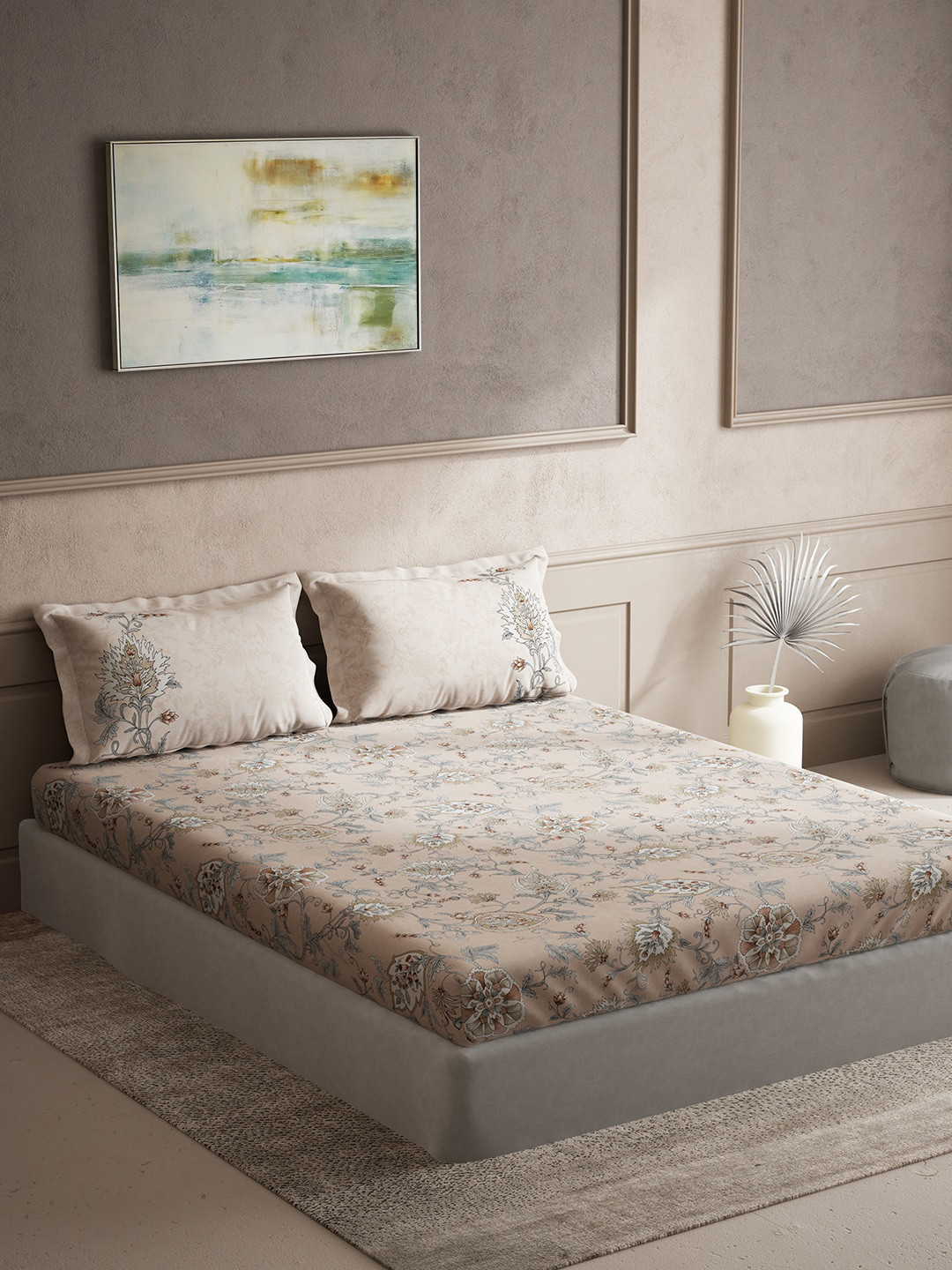 

DDecor Pink & Grey Ethnic Motifs Cotton 144 TC Queen Bedsheet with 2 Pillow Covers